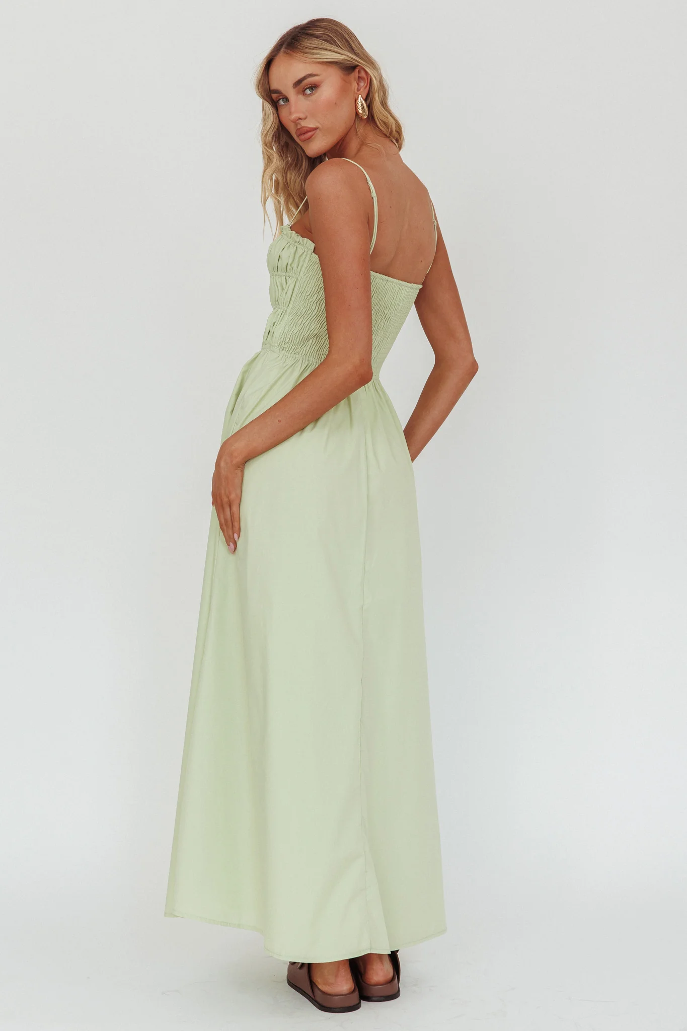 Remember When Tied Bodice Maxi Dress Sage - Image 2