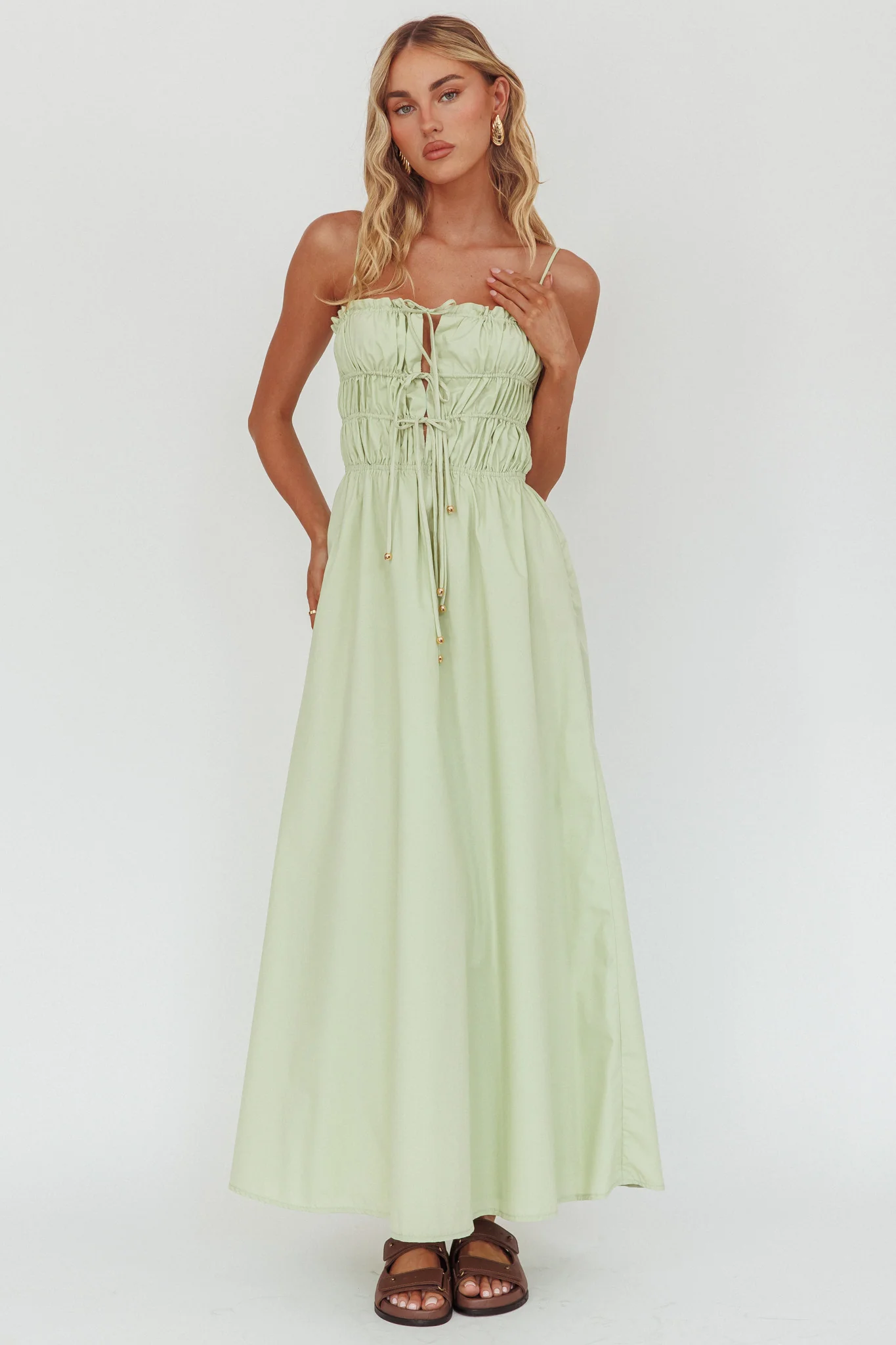 Remember When Tied Bodice Maxi Dress Sage - Image 4