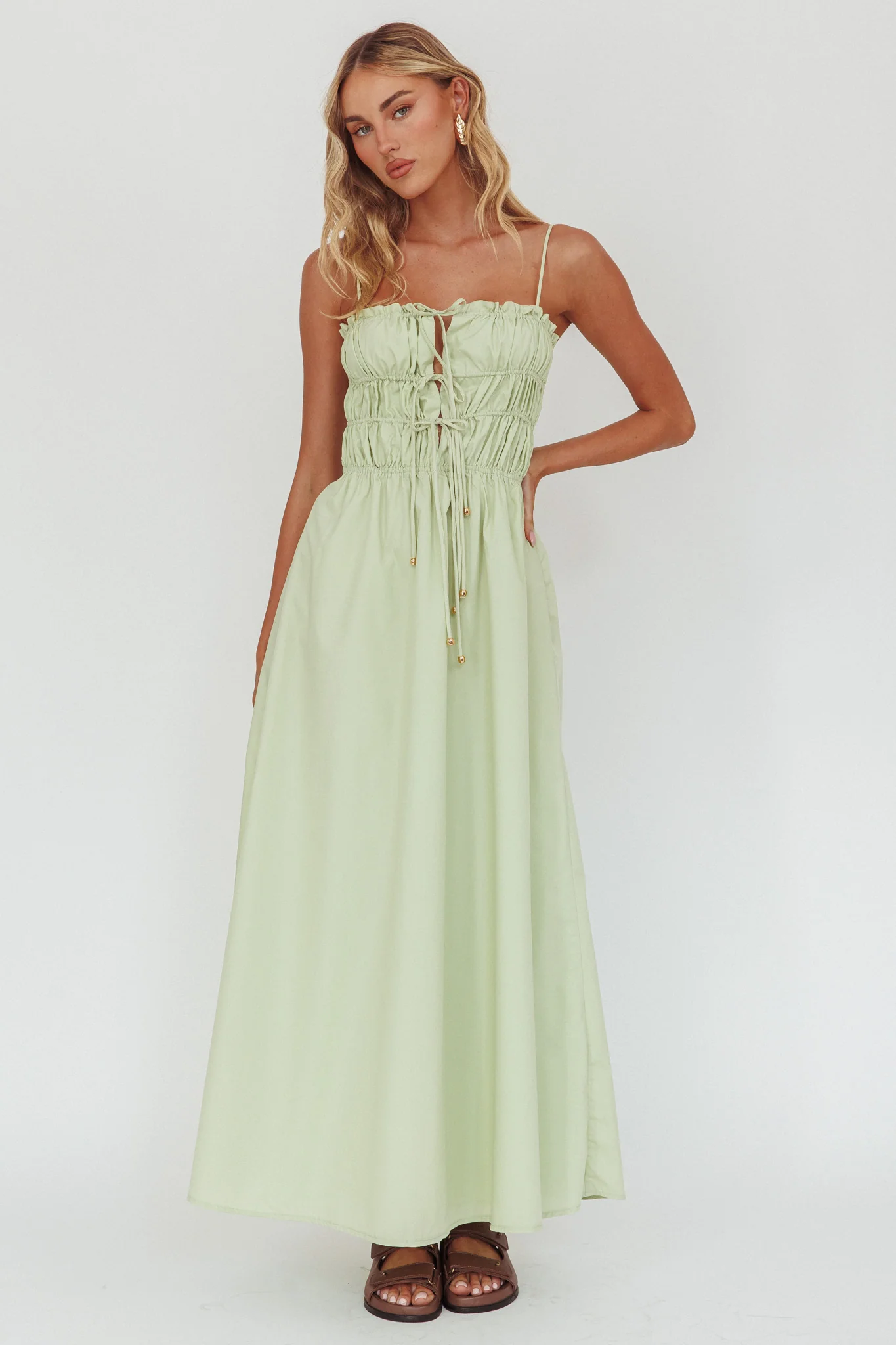Remember When Tied Bodice Maxi Dress Sage - Image 5