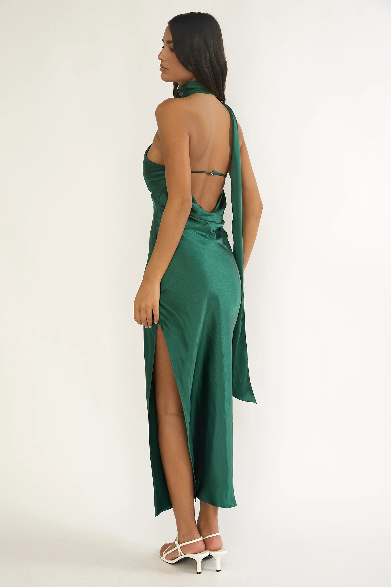Rionna Open Cowl Back Maxi Dress Forest Green - Image 2