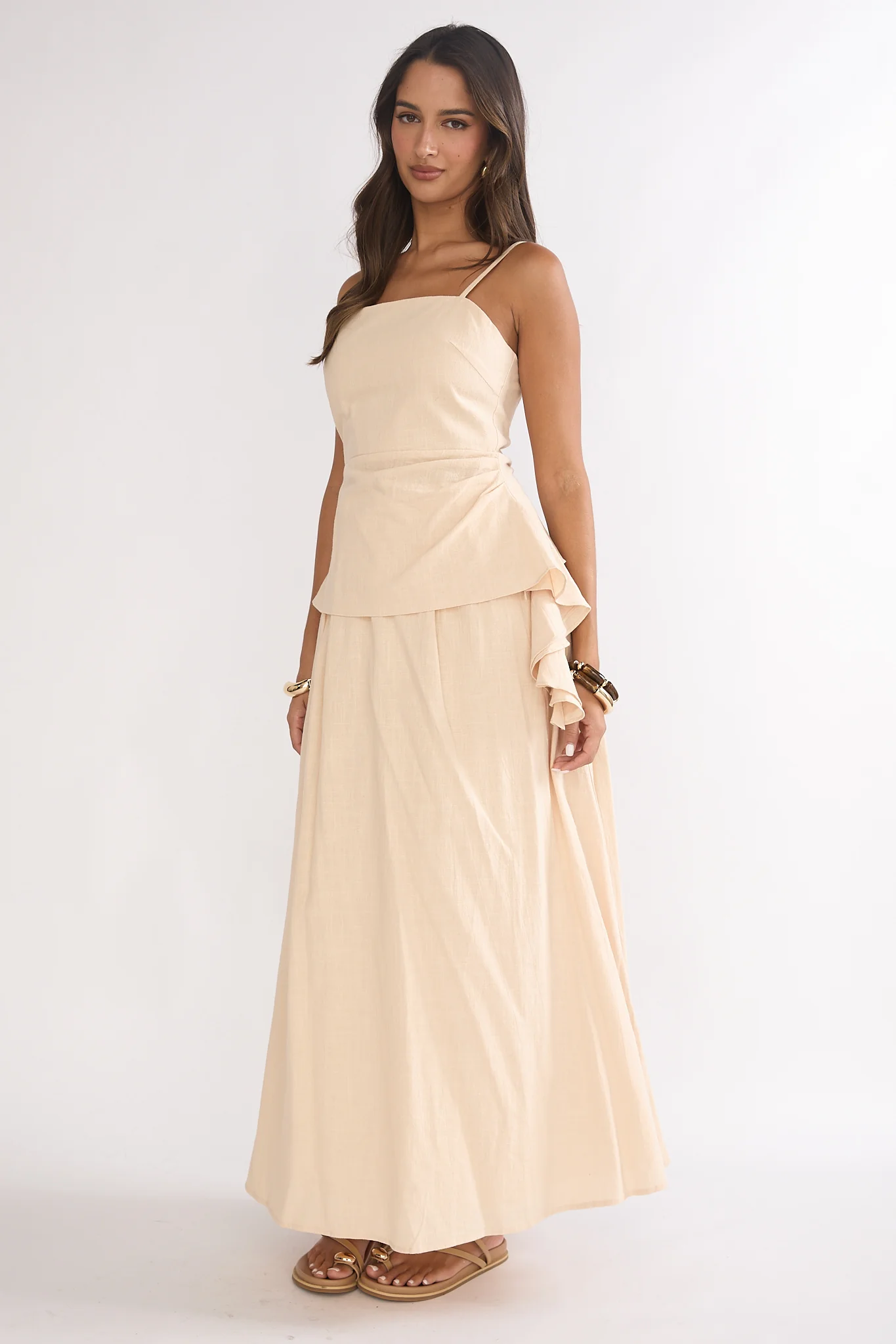 Riviera Romance Pleat Maxi Skirt Cream - Image 6