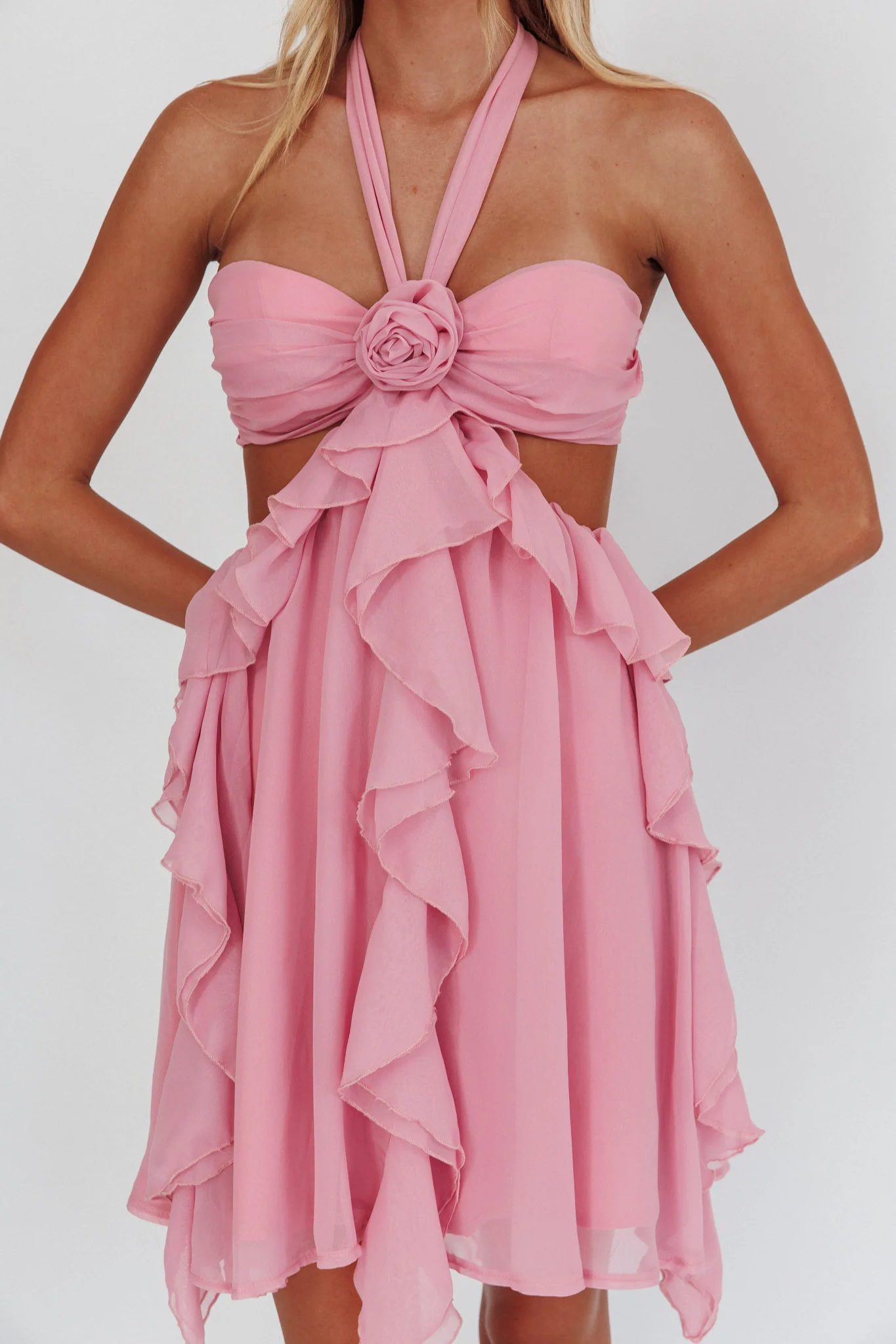 Santiago Cut-Out Ruffle Mini Dress Blush - Image 4