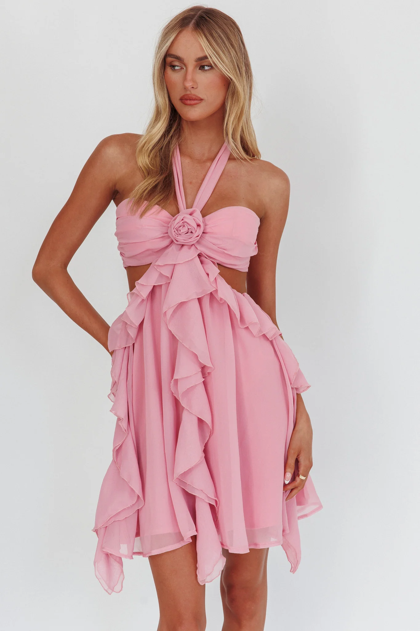 Santiago Cut-Out Ruffle Mini Dress Blush - Image 5