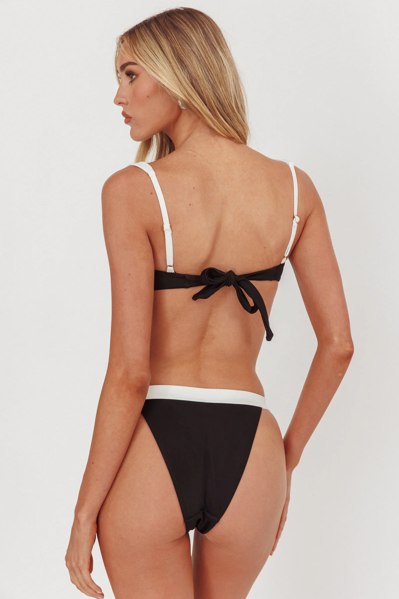 Saskia Contrast Waist Bikini Bottoms Black/Off White - Image 3