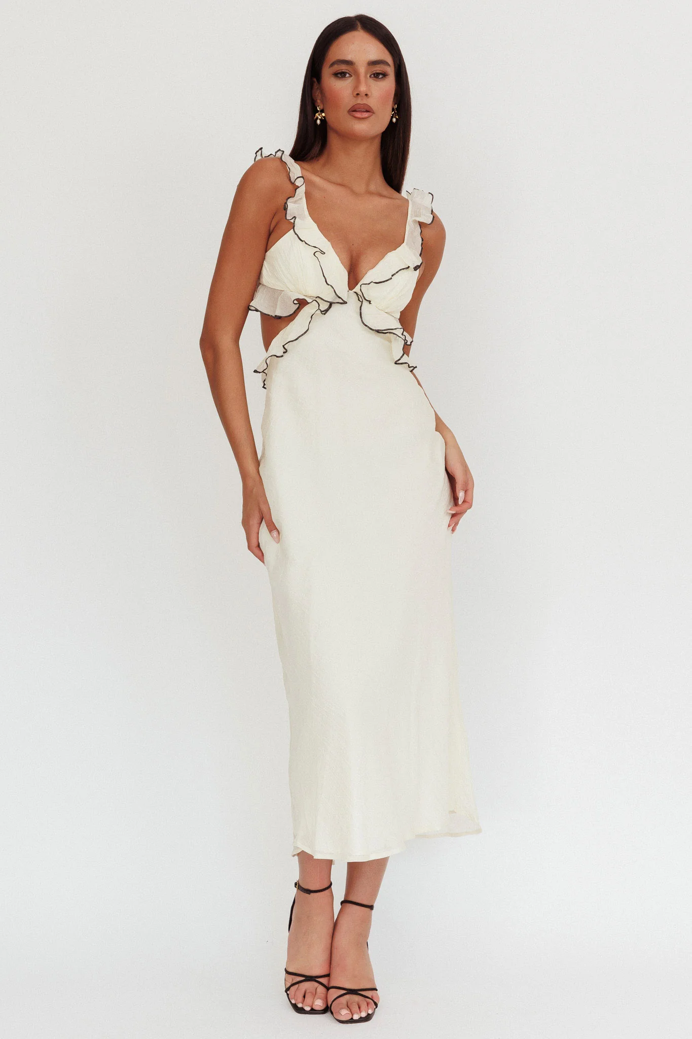 Second Chances Ruffle Trim Maxi Dress Contrast Cream - Image 5