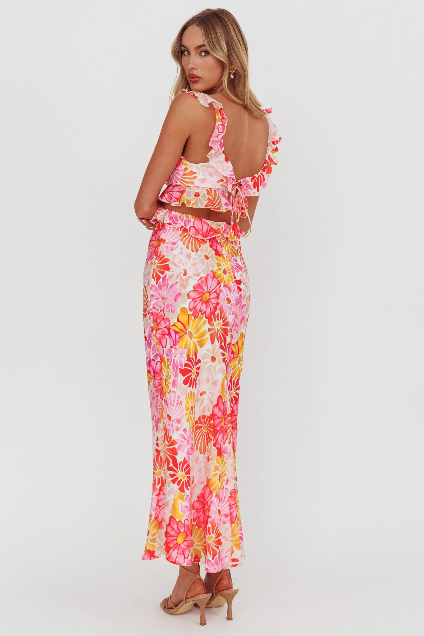 Second Chances Ruffle Trim Maxi Dress Flower Pink - Image 2