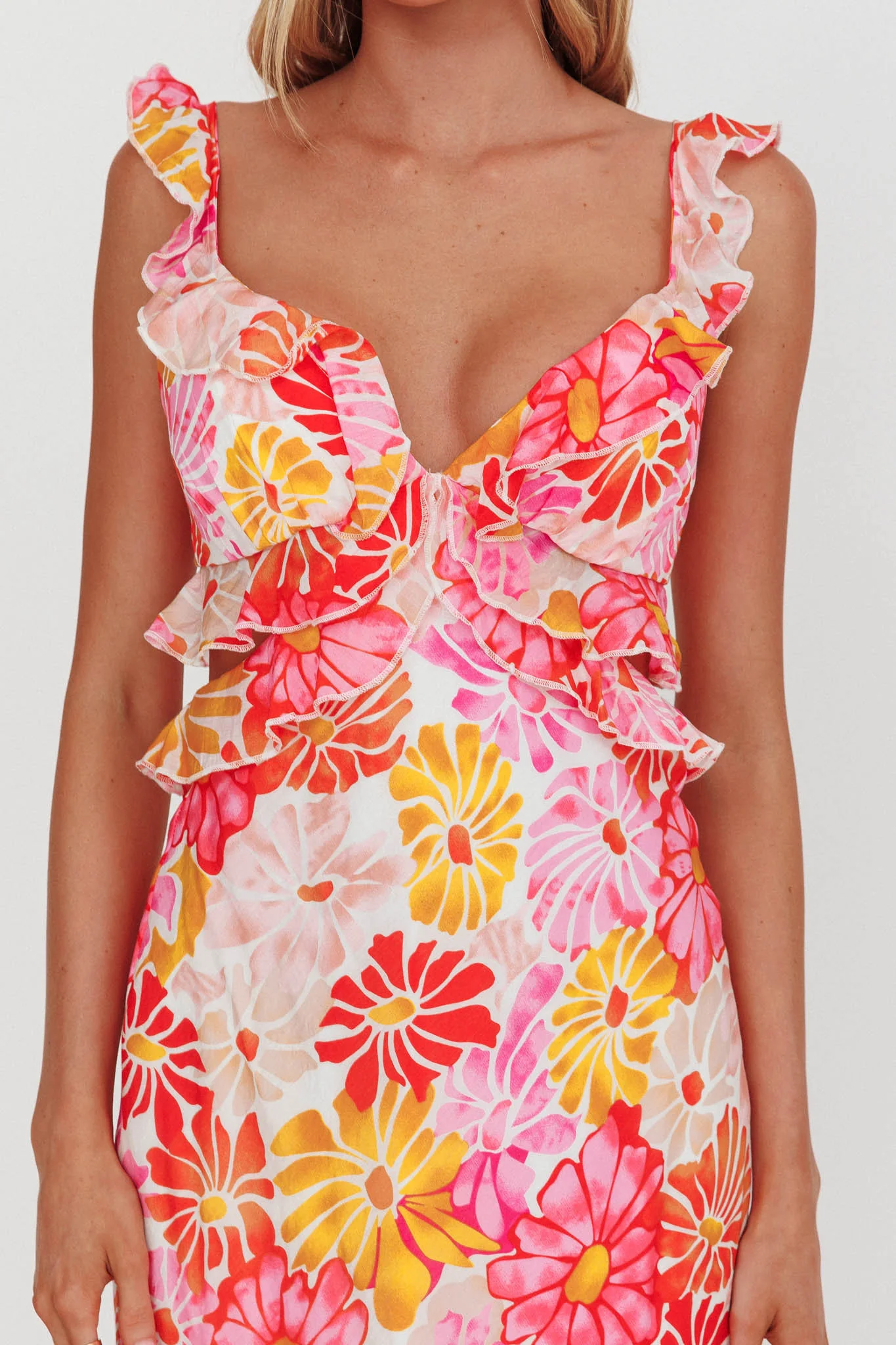 Second Chances Ruffle Trim Maxi Dress Flower Pink - Image 3