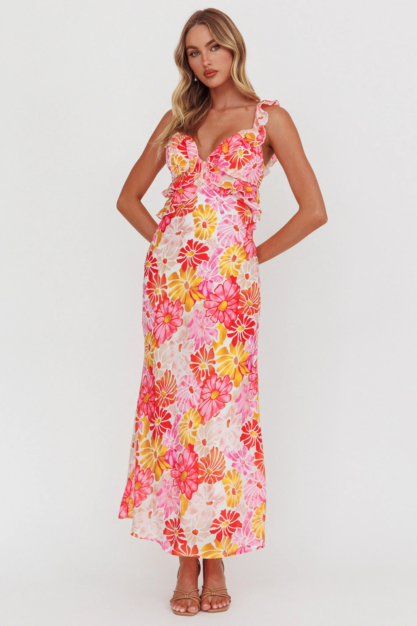 Second Chances Ruffle Trim Maxi Dress Flower Pink - Image 5