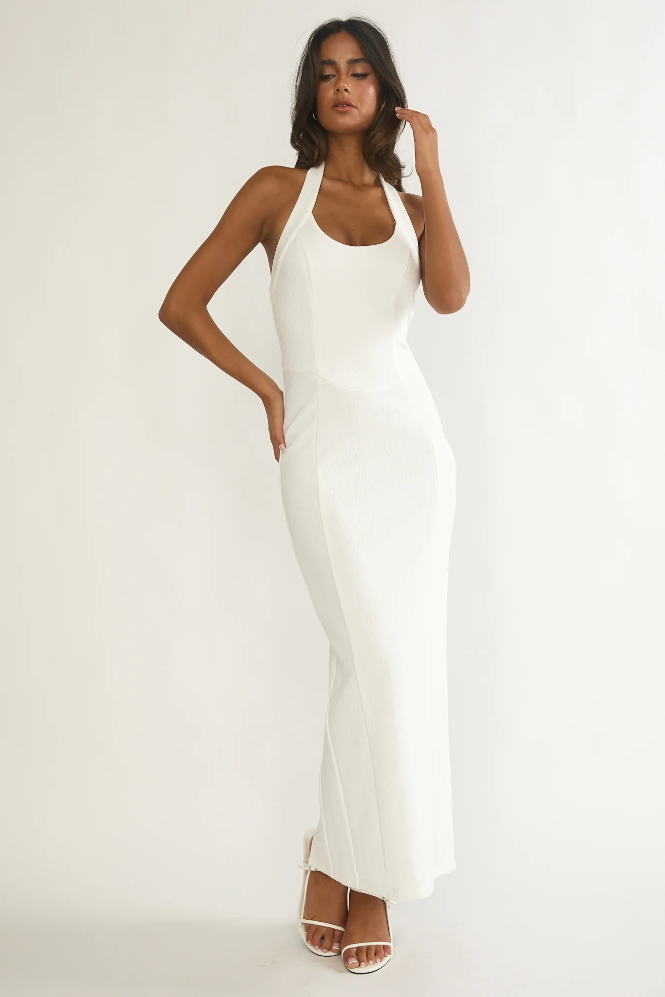 Shailyn Scoop Neck Halter Maxi Dress White - Image 4