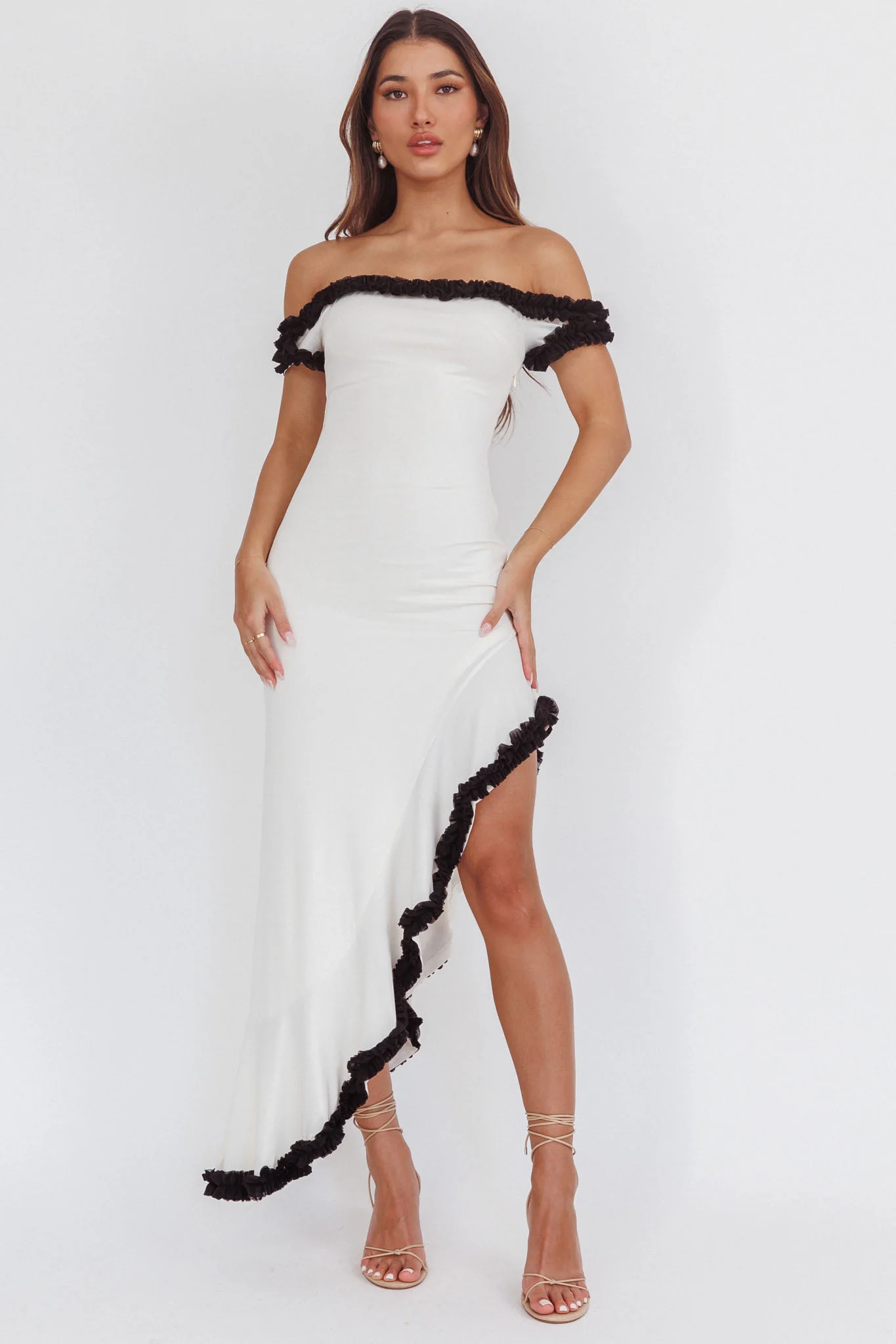 Shake It Off Asymmetric Off-Shoulder Dress Cream - Image 5