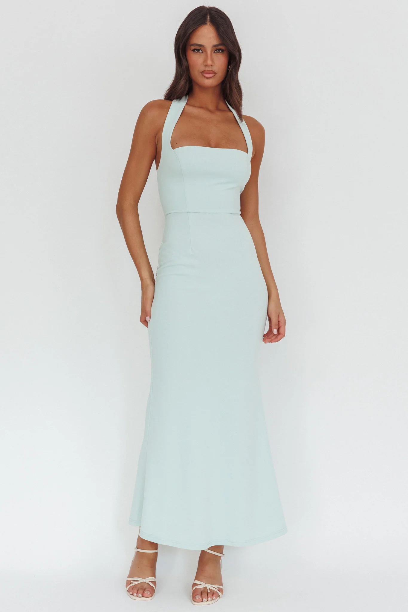 Shellie Square Neckline Halter Maxi Dress Ice Blue - Image 4