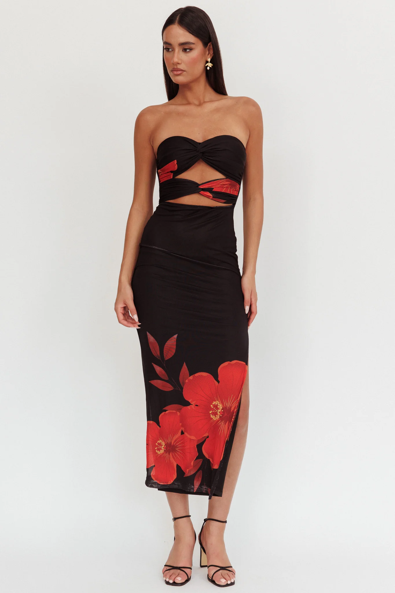 Silah Twist Bodice Maxi Dress Hibiscus Black - Image 4