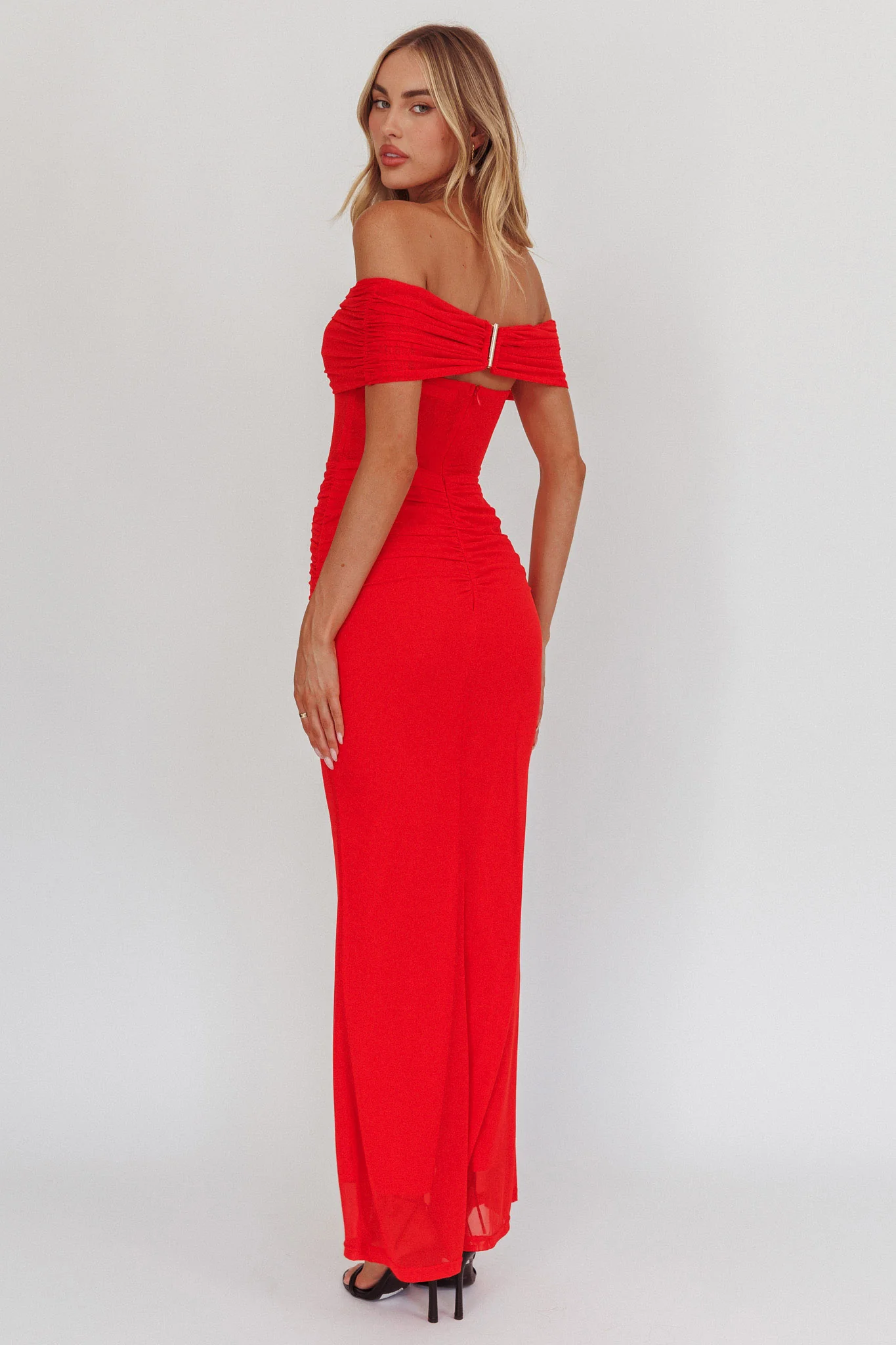 Silver Moon Off-Shoulder Maxi Dress Blood Orange - Image 2