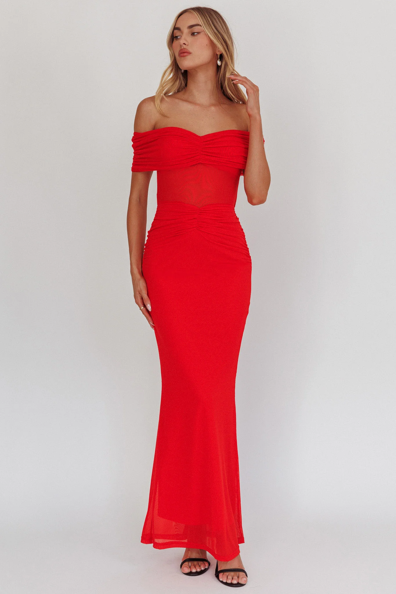 Silver Moon Off-Shoulder Maxi Dress Blood Orange - Image 5