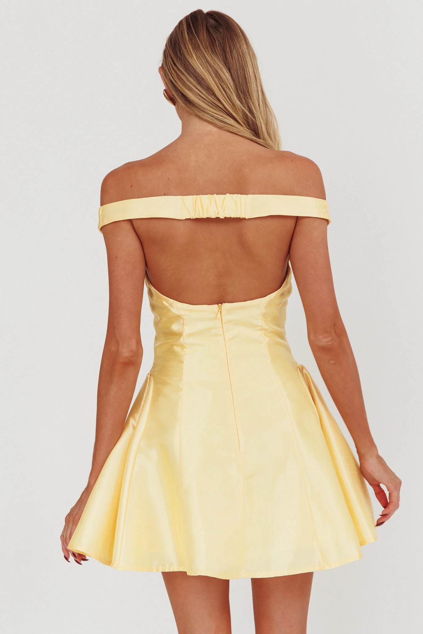 Silver Sun Off-Shoulder Mini Dress Soft Butter - Image 3