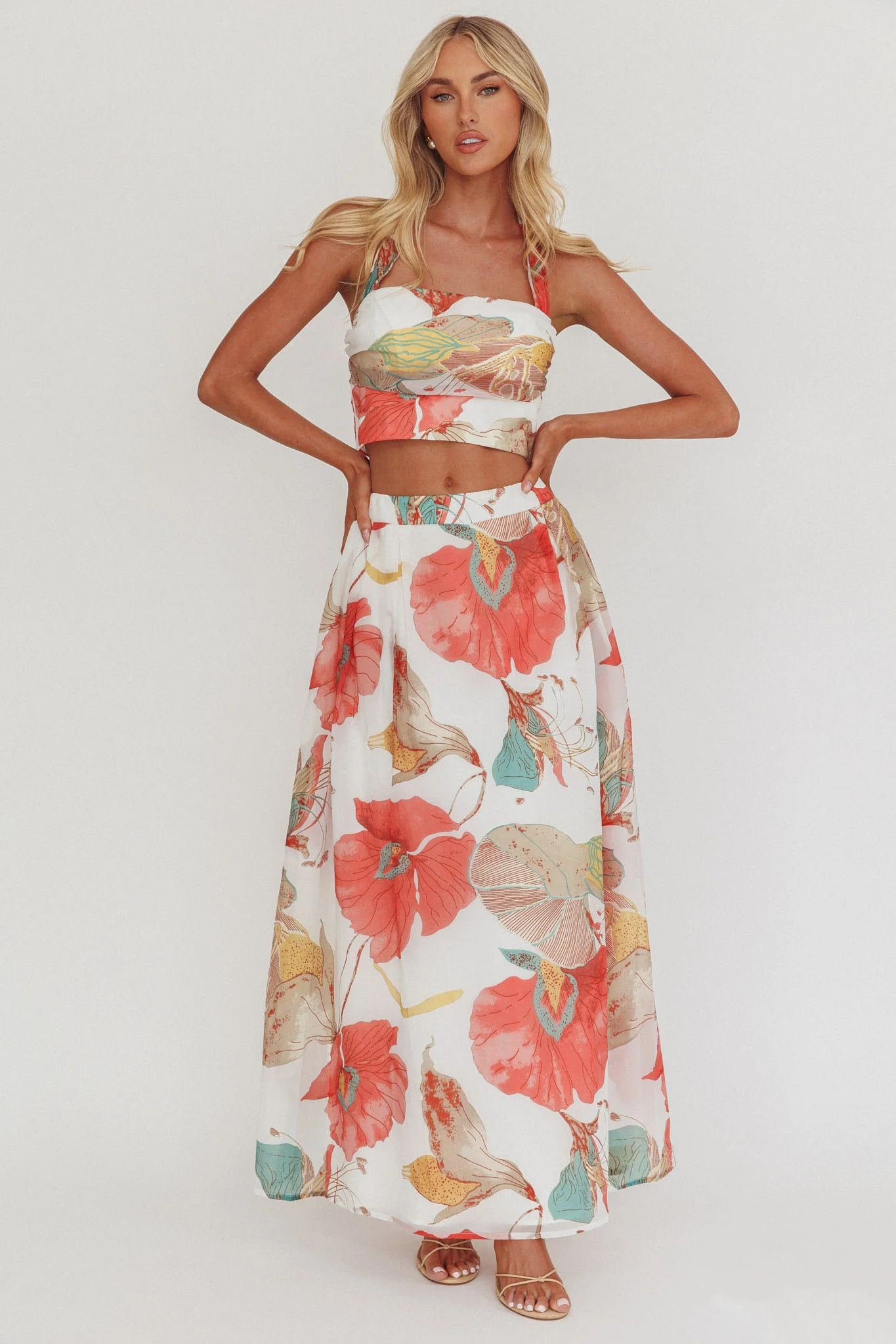 Simple Things Halter Crop Top Floral White - Image 4