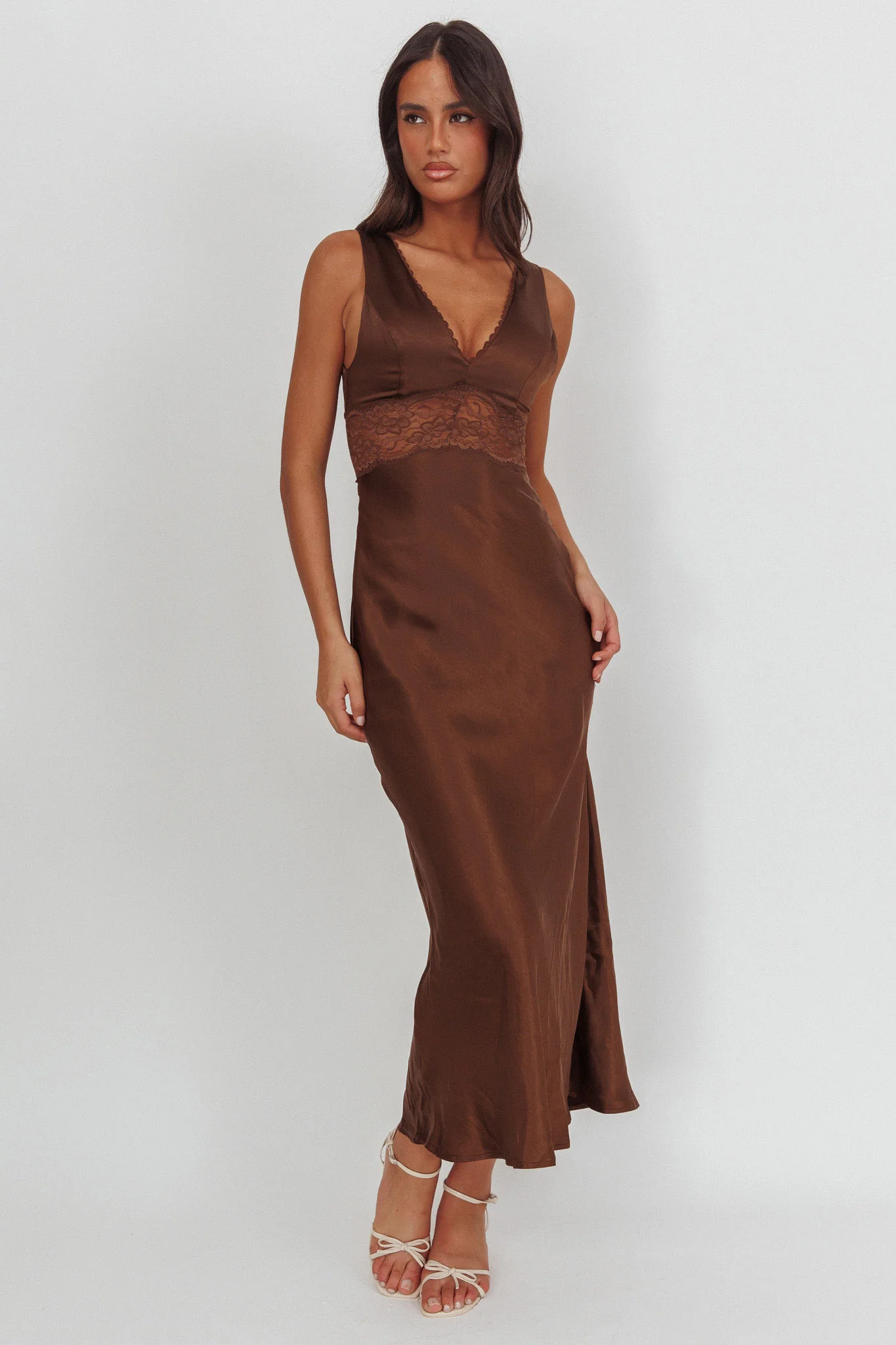 So Sweet Lace Trim Maxi Dress Chocolate - Image 5