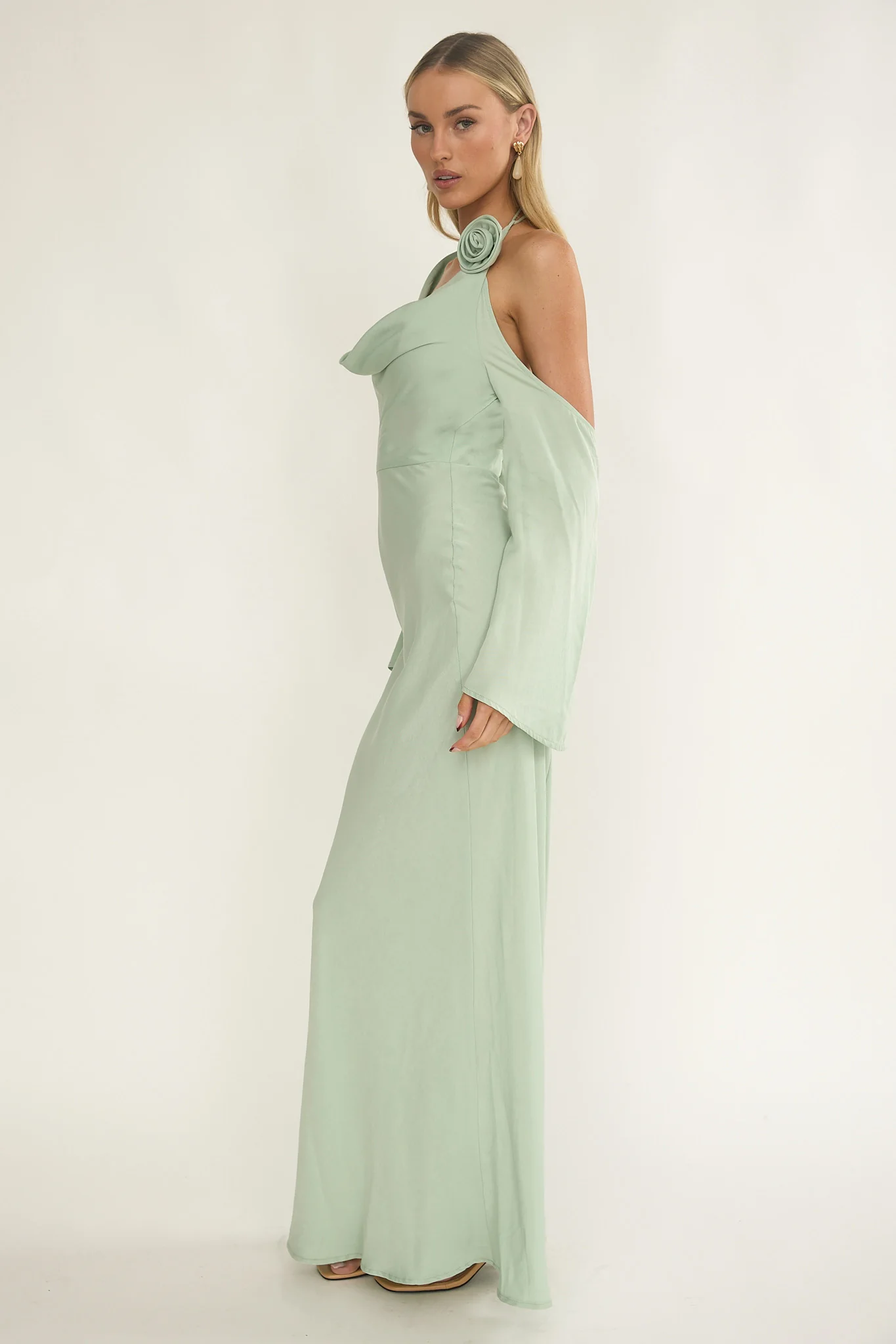Solenne Cowl Neck Cold Shoulder Maxi Dress Sage - Image 6