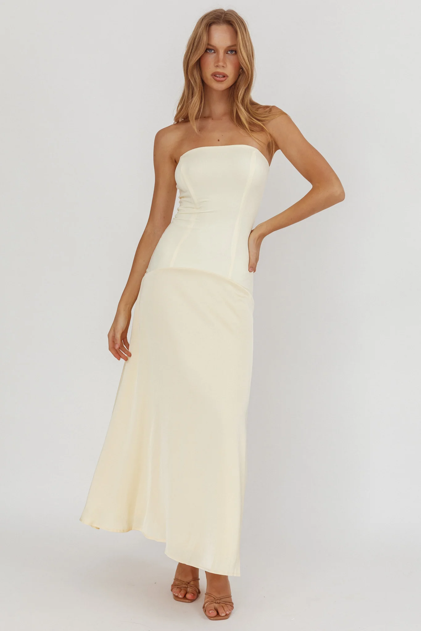 Star Avenue Strapless Drop Waist Maxi Dress Butter - Image 5