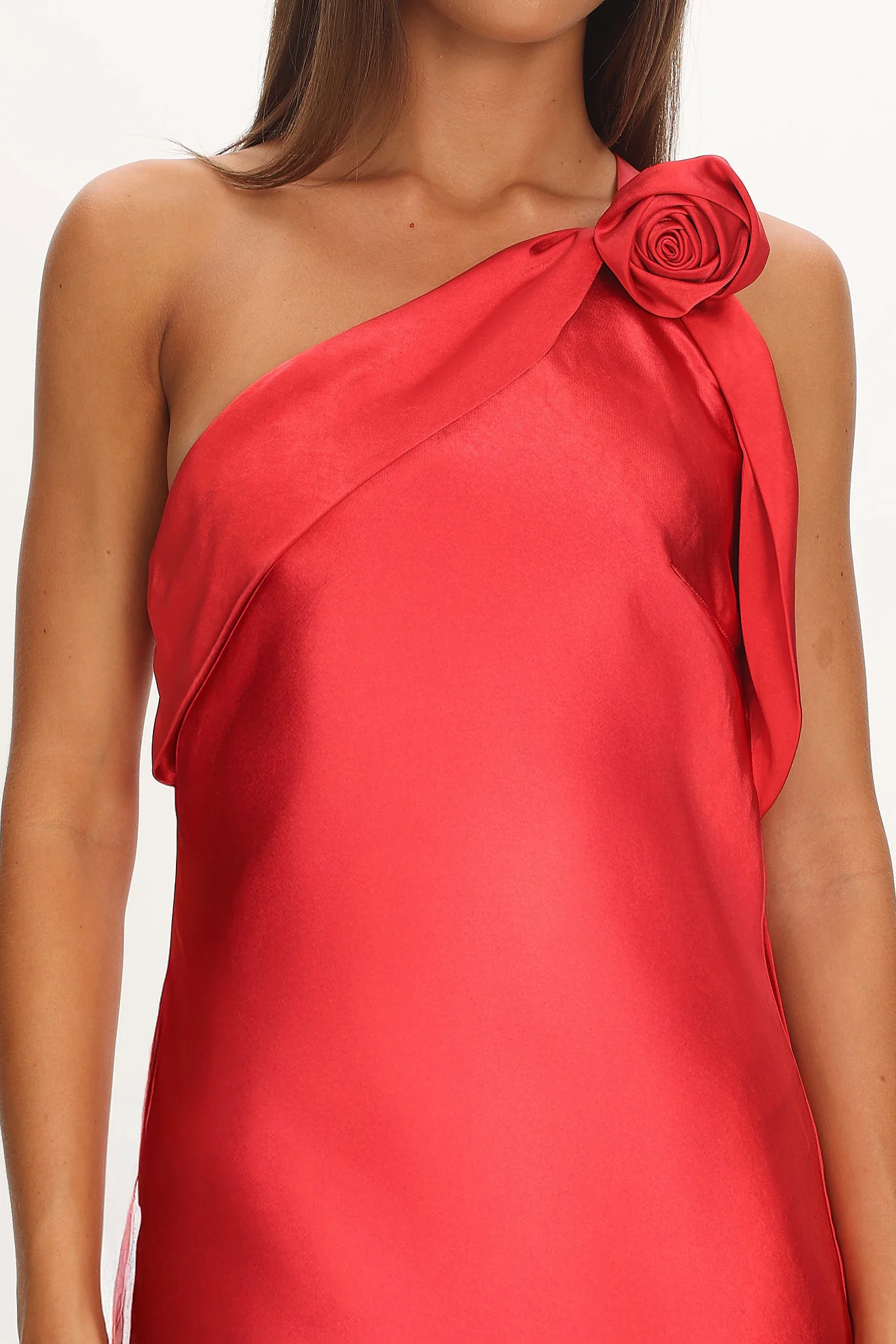 Star Fall One-Shoulder Rosette Maxi Dress Red - Image 4