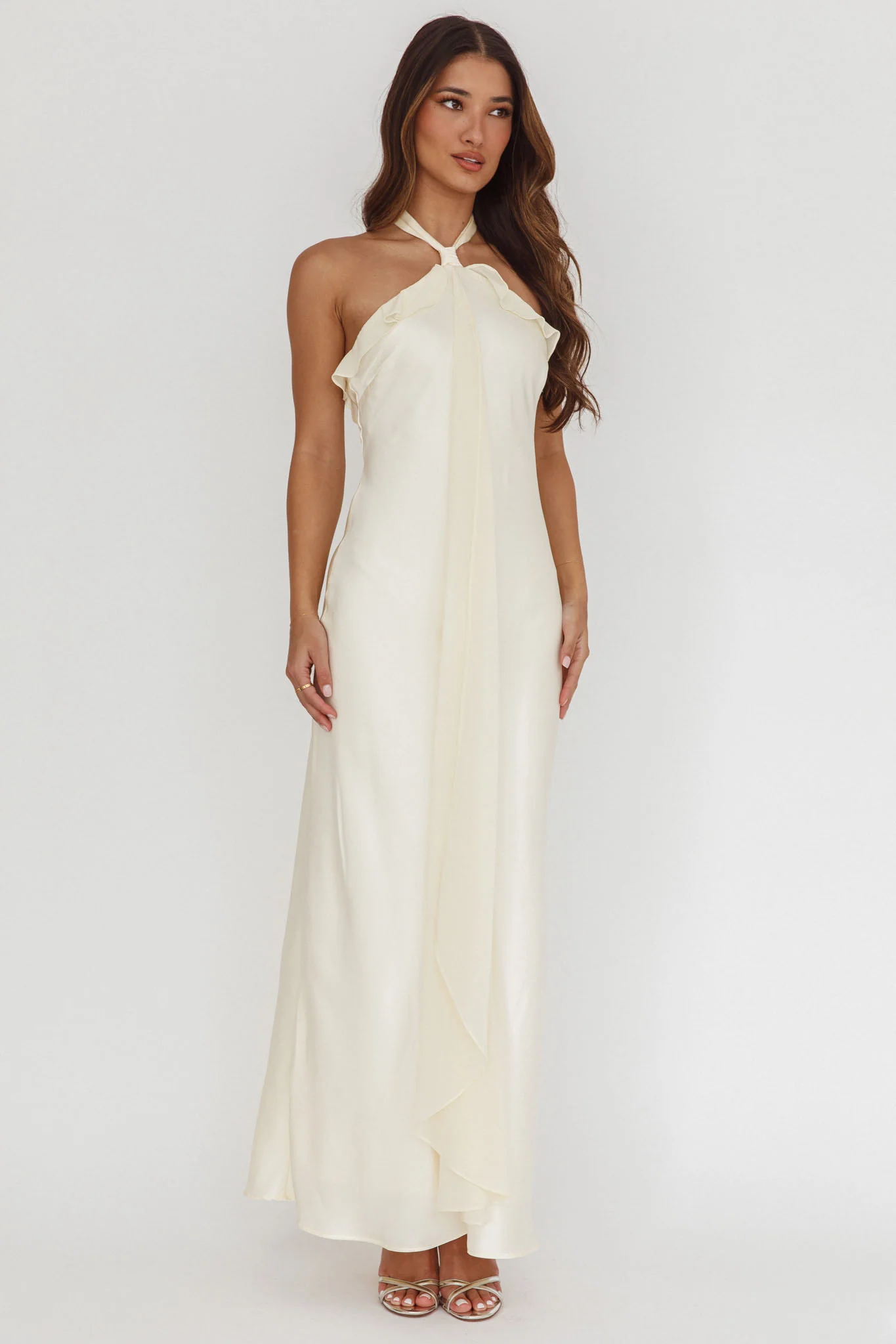 Starlet Halterneck Sash Maxi Dress Butter - Image 2
