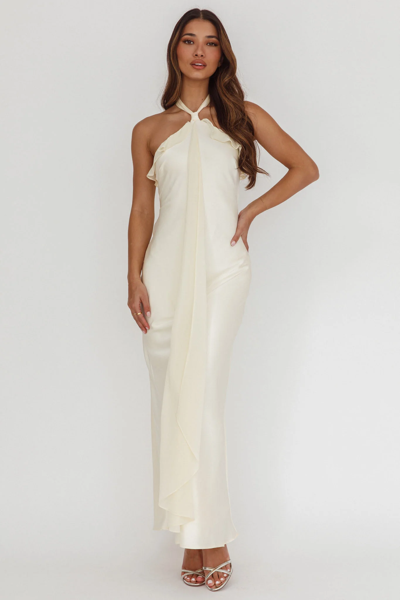 Starlet Halterneck Sash Maxi Dress Butter - Image 5