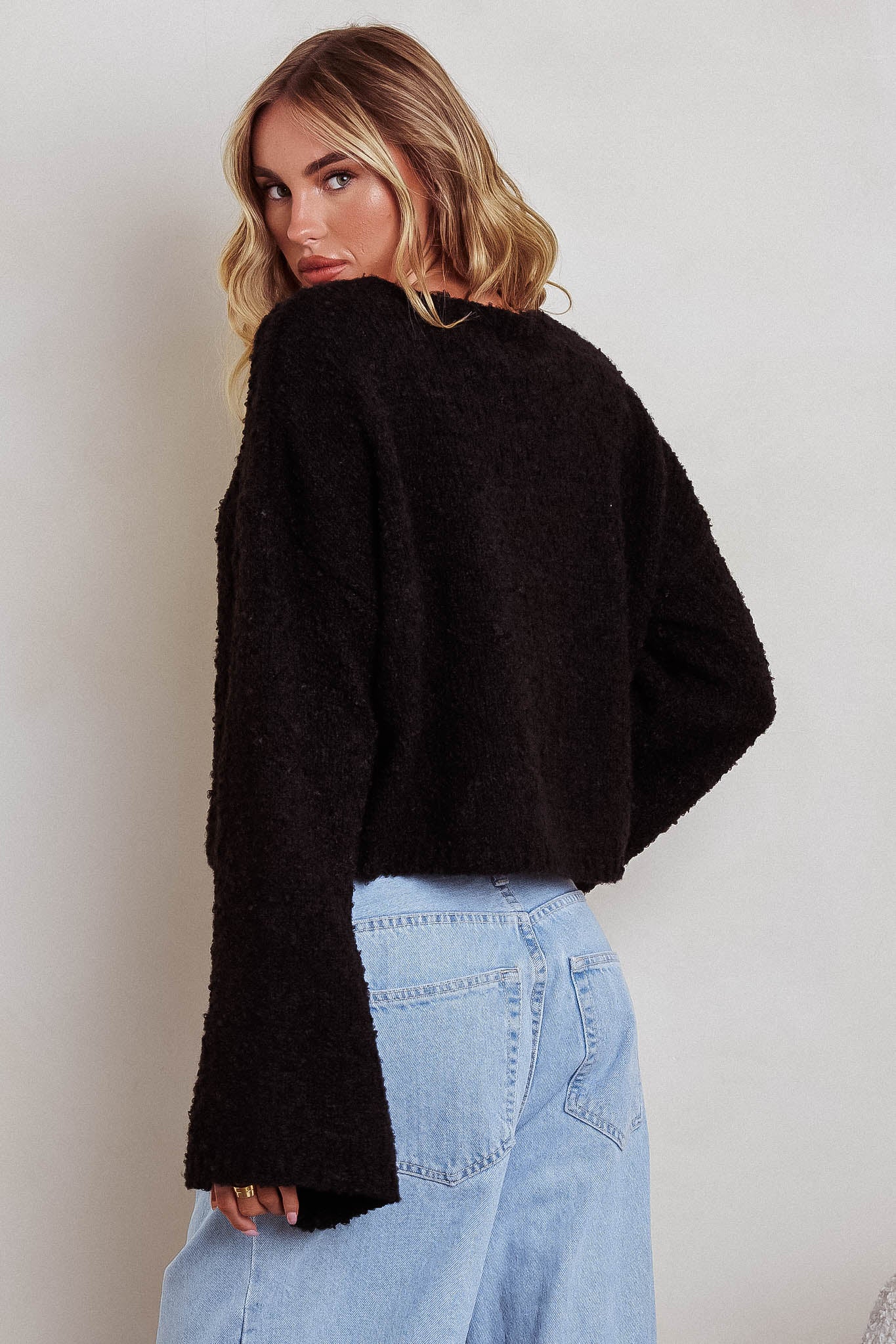Strasbourg Flared Cuff Drop Shoulder Sweater Black - Image 2