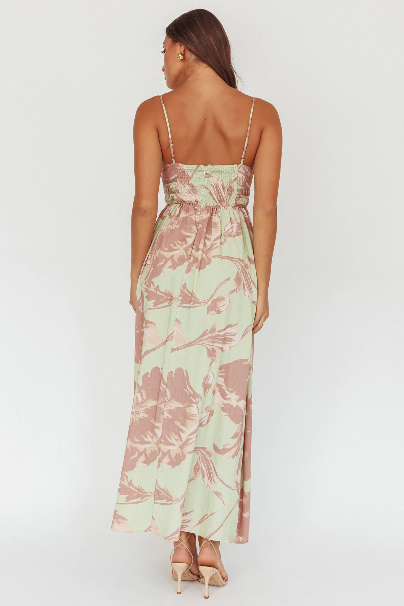 Sunny Afternoon Gathered Waist Maxi Dress Floral Sage - Image 2