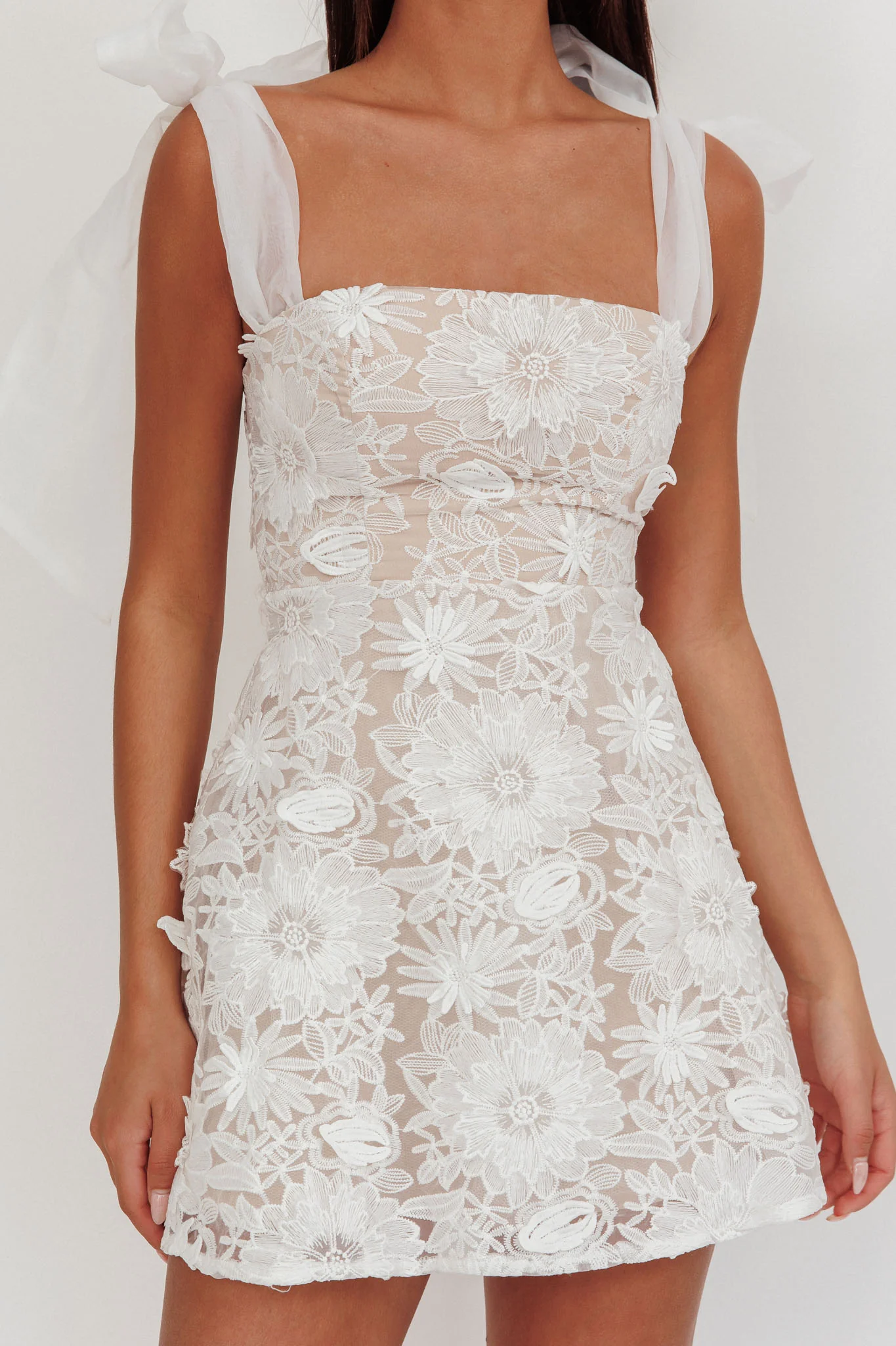 Suns Out Tied Shoulder Embellished Mini Dress White - Image 4