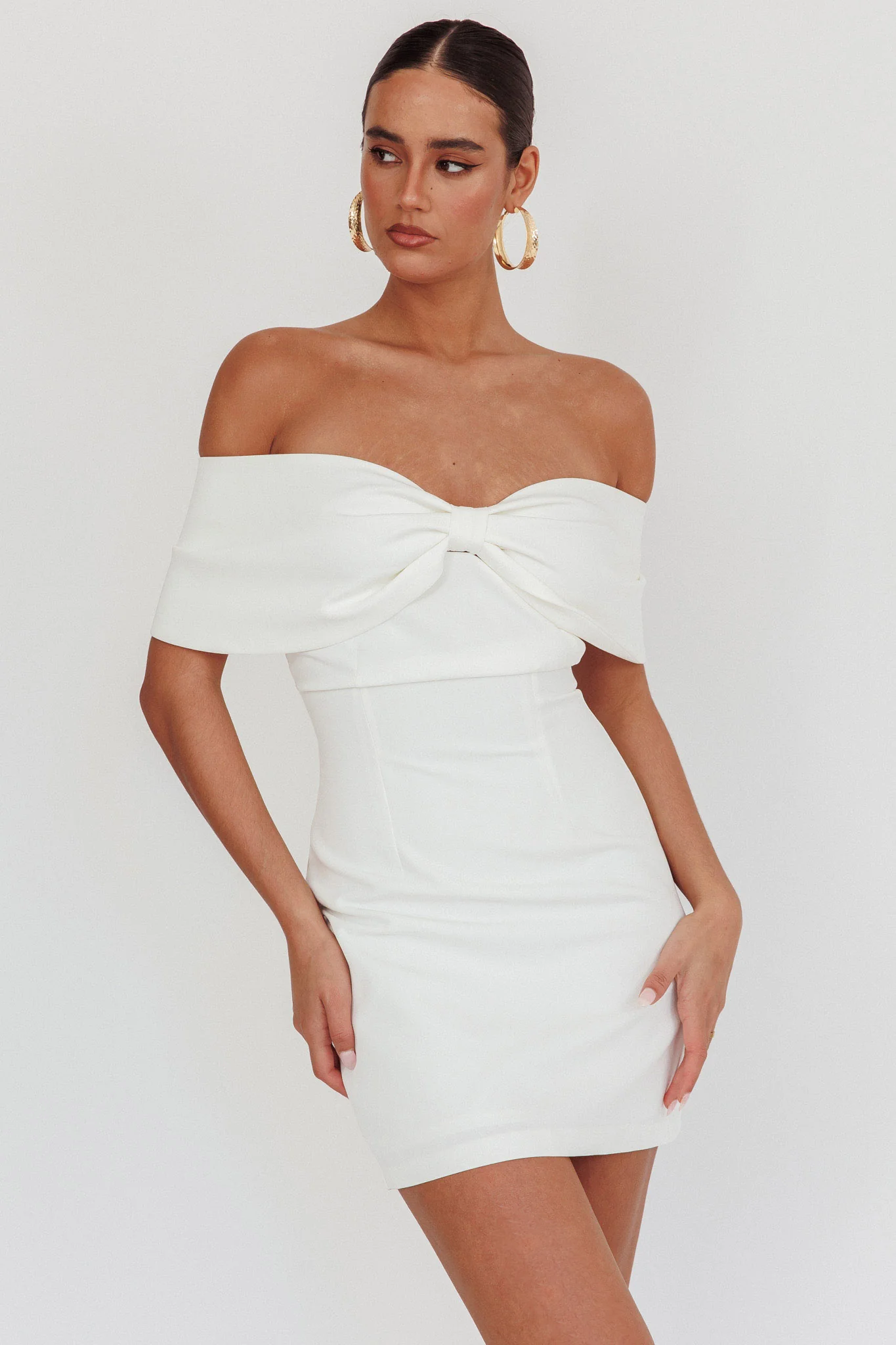 Sweet Caroline Off-Shoulder Bow Mini Dress White - Image 5