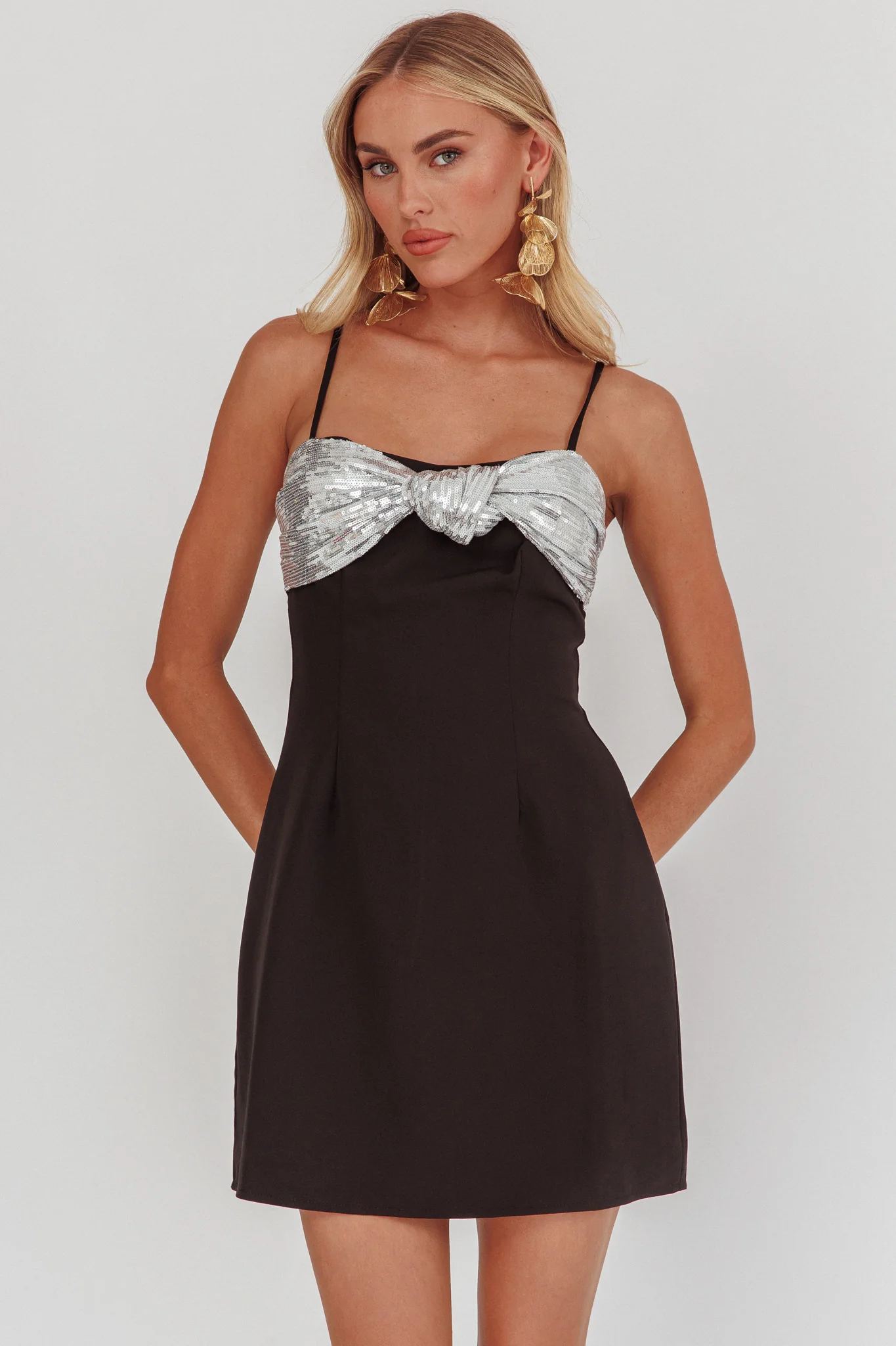 Sweet Caroline Sequin Twist Mini Dress Black/Silver - Image 5