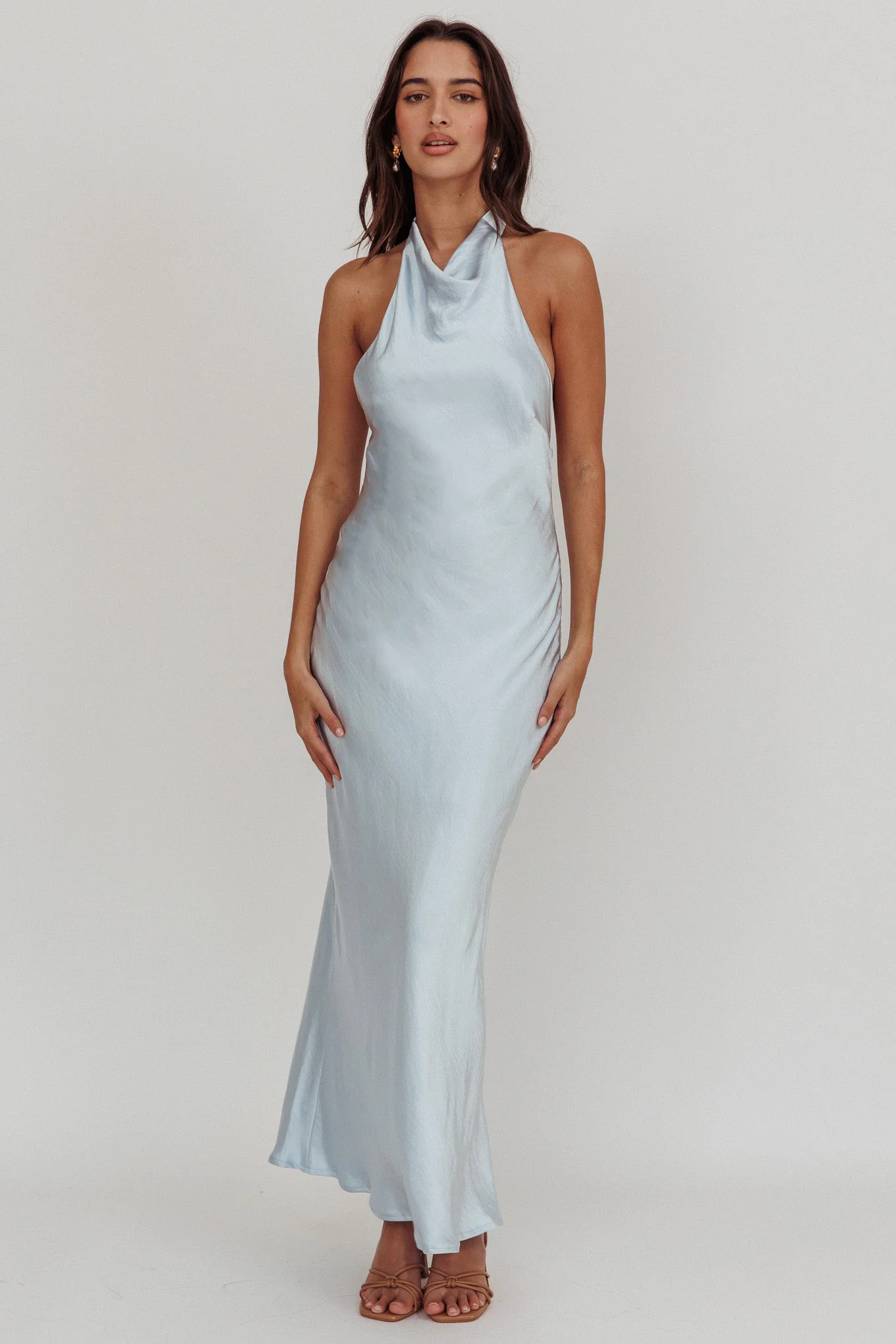 Sweetest Sundays Halterneck Open Back Dress Soft Blue