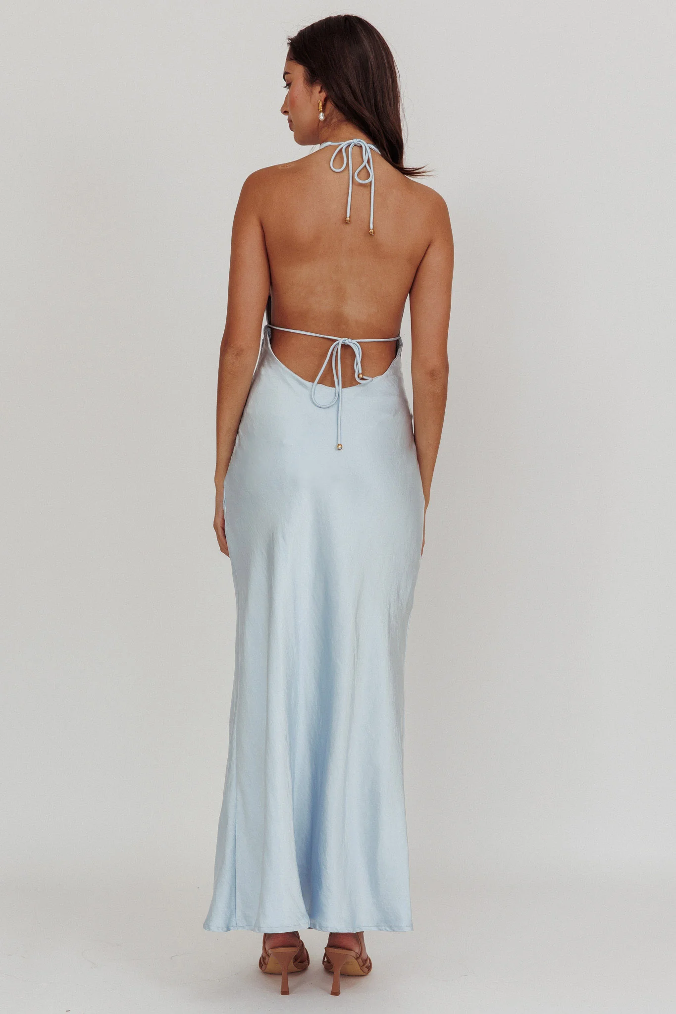 Sweetest Sundays Halterneck Open Back Dress Soft Blue - Image 2