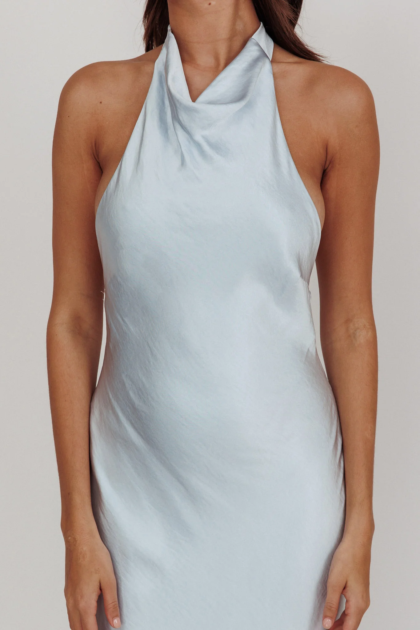 Sweetest Sundays Halterneck Open Back Dress Soft Blue - Image 3