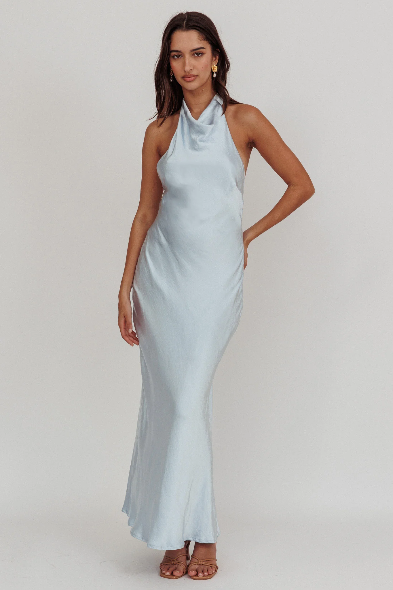 Sweetest Sundays Halterneck Open Back Dress Soft Blue - Image 4
