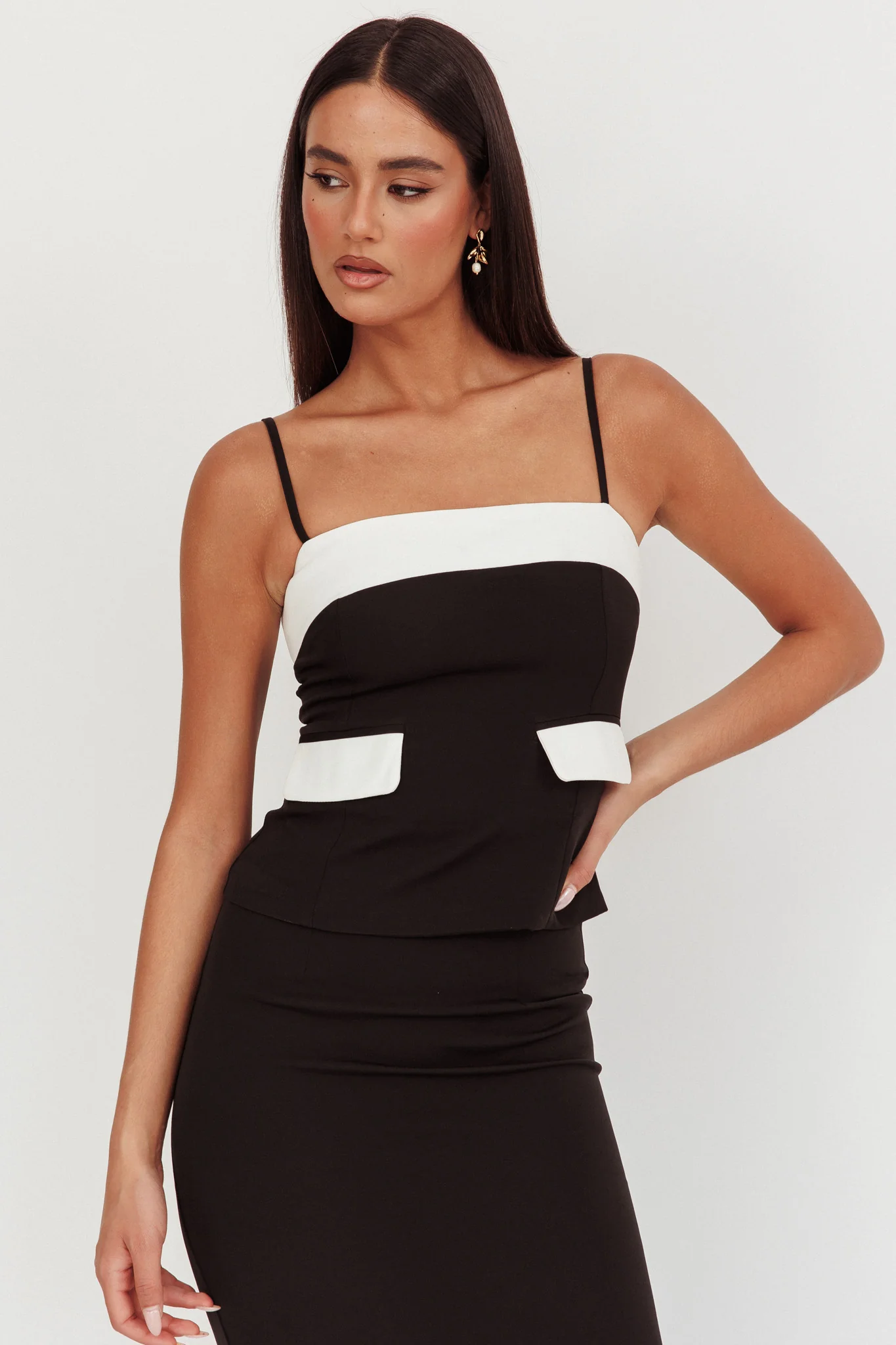 Switched On Faux Pocket Cami Top Black - Image 6