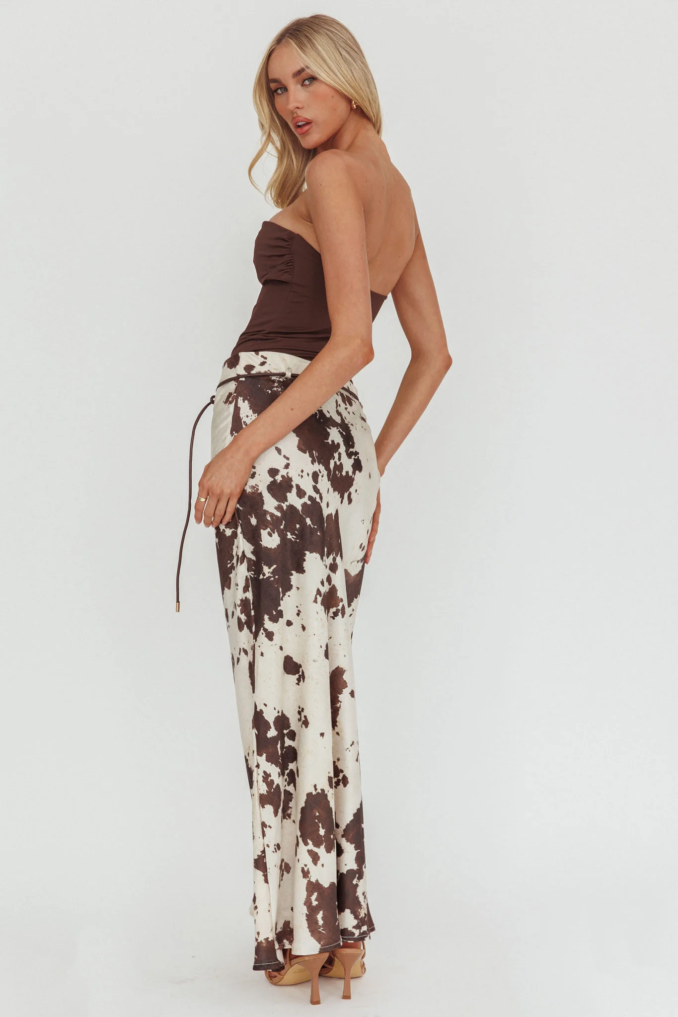Takara String Tie Maxi Skirt Cow Print - Image 3