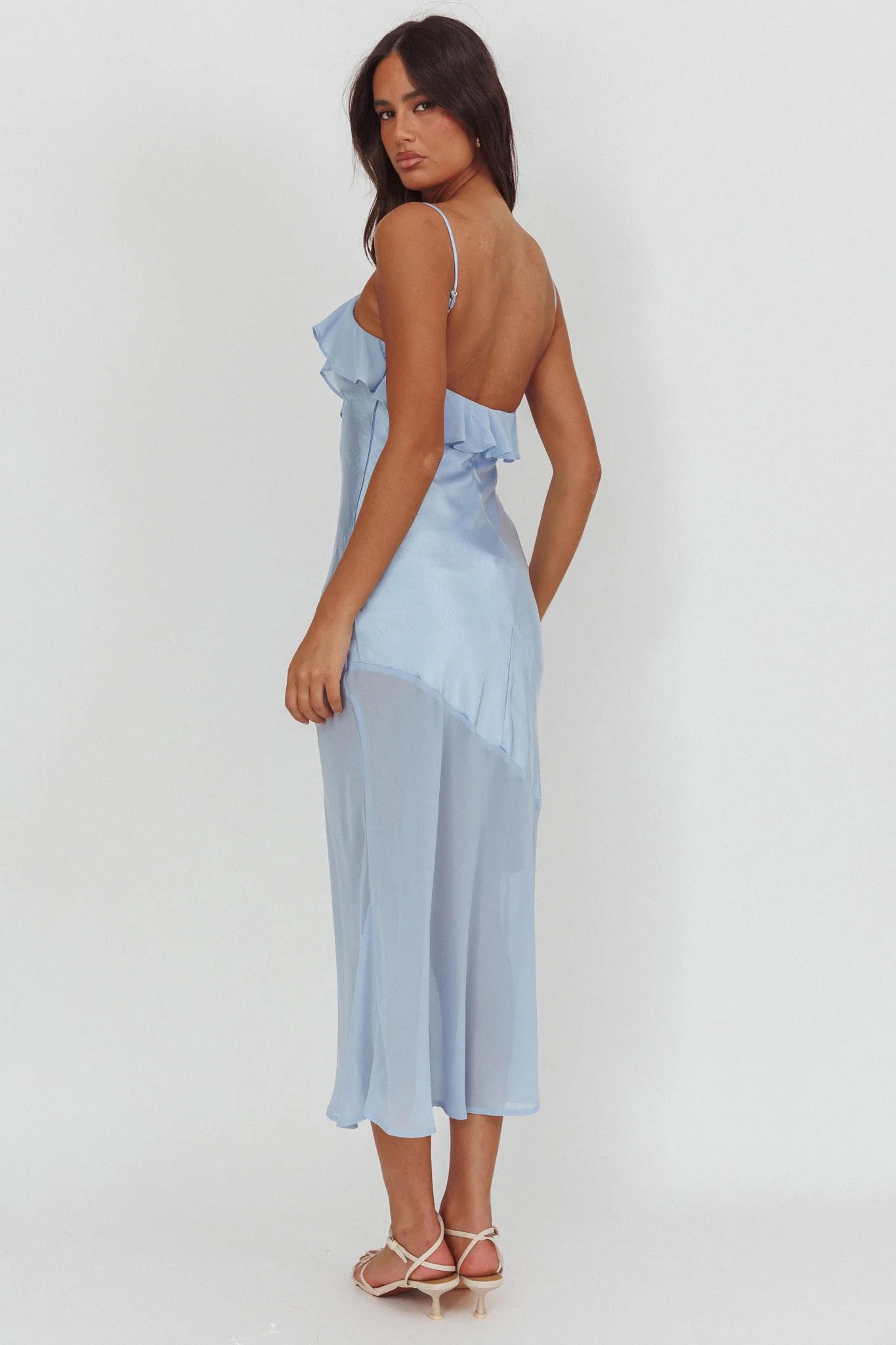 Talula Sheer Hem Ruffle Midi Dress Blue - Image 2