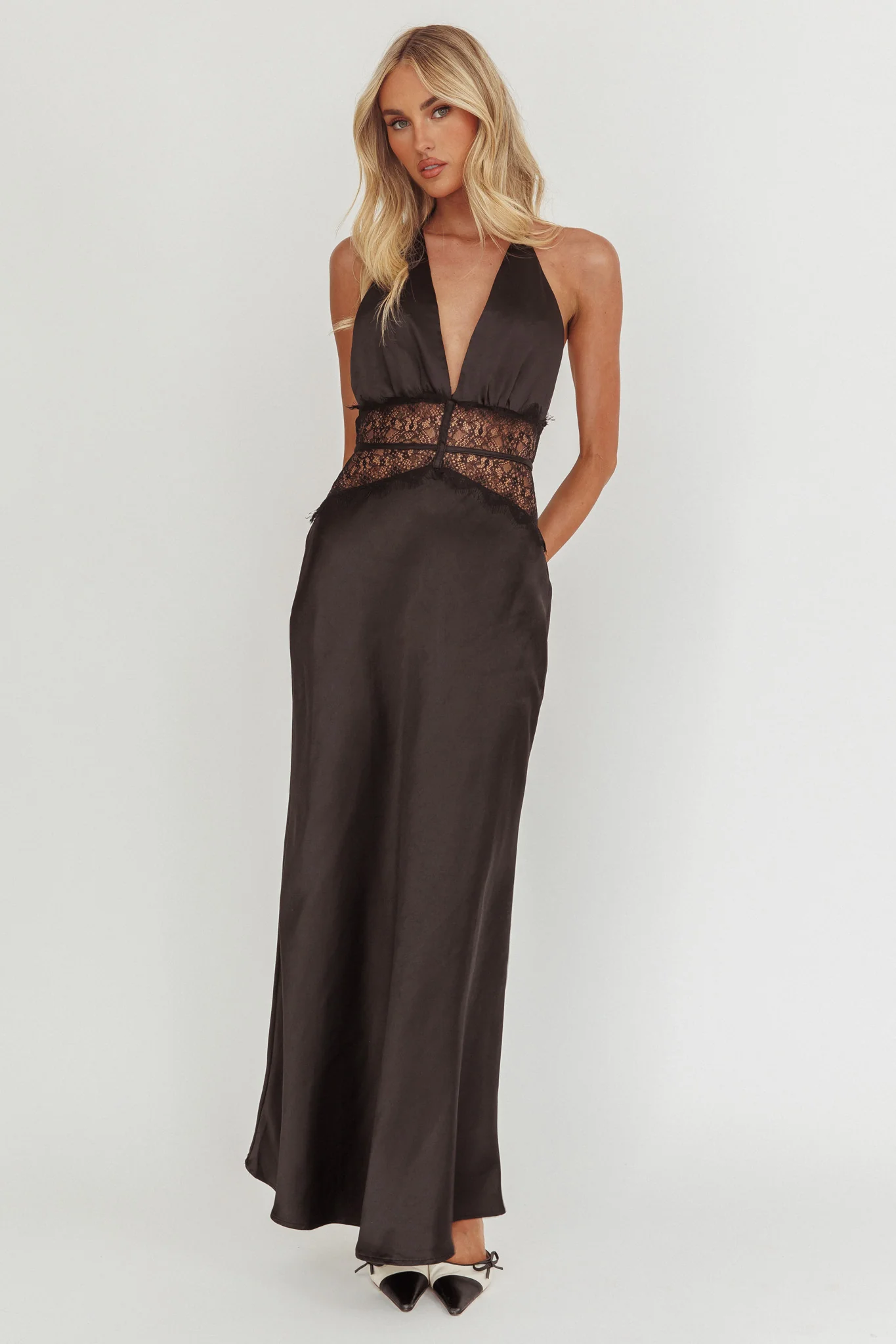 Tarly Lace Waist Halter Maxi Dress Black - Image 4