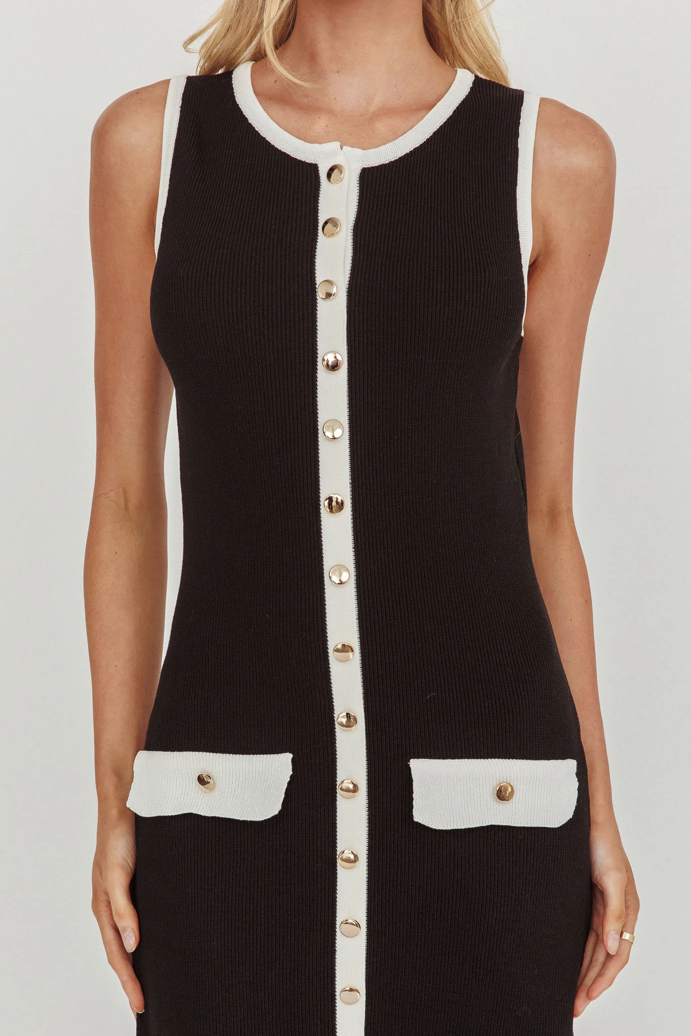 Thessa Faux Placket Knit Maxi Dress Black - Image 6
