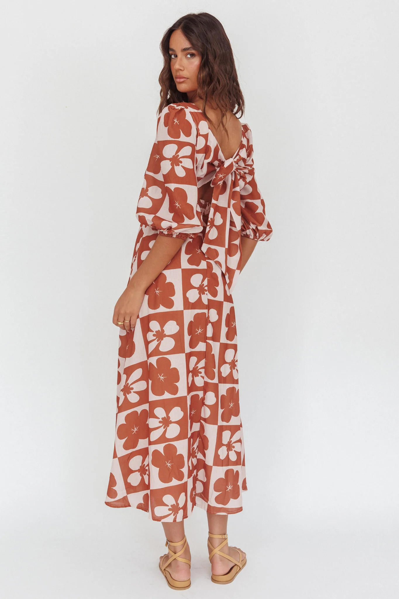 Transcendent Puff Sleeves Maxi Dress Floral Mocha - Image 2