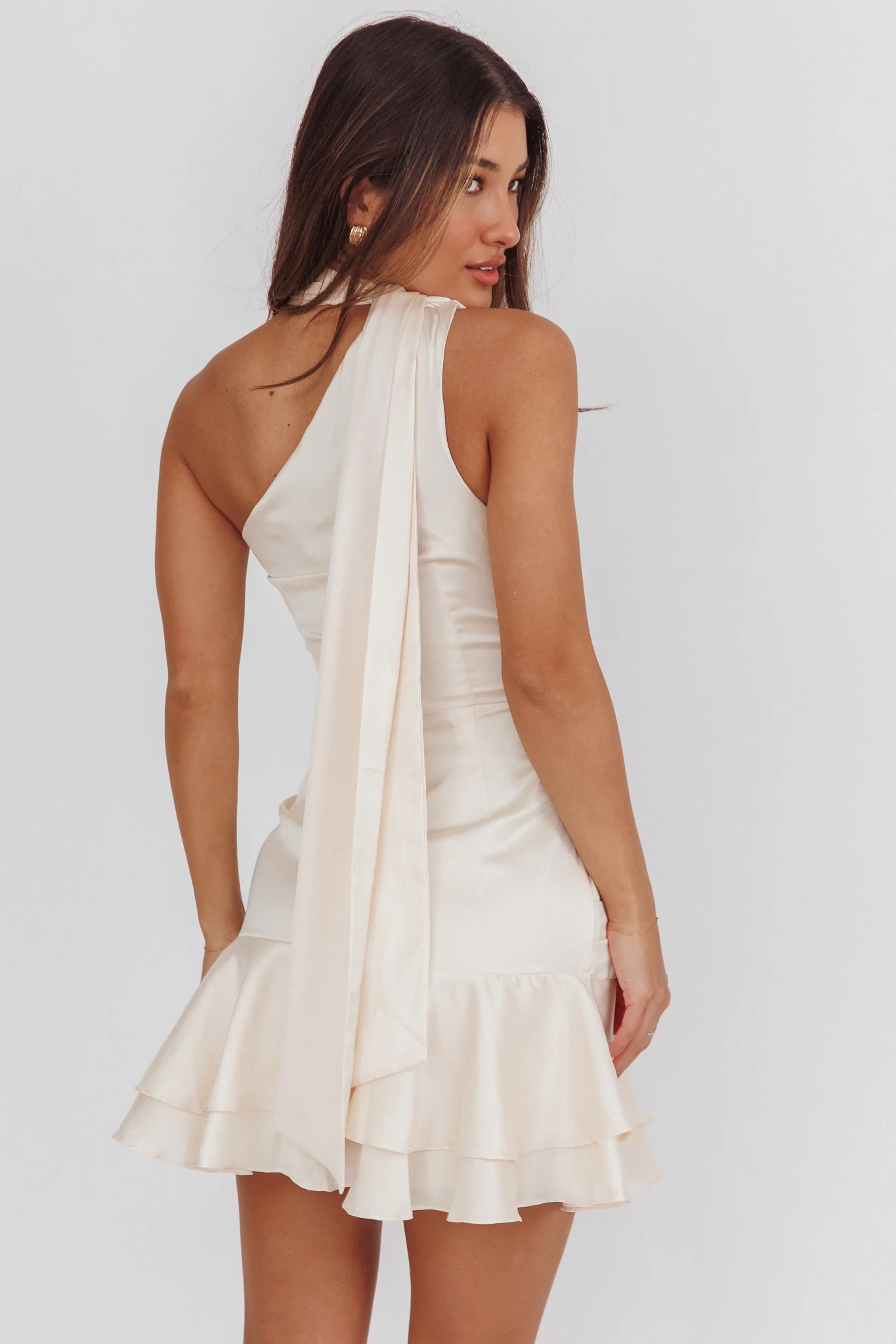 Truett One-Shoulder Shoulder Sash Mini Dress Eggshell - Image 3