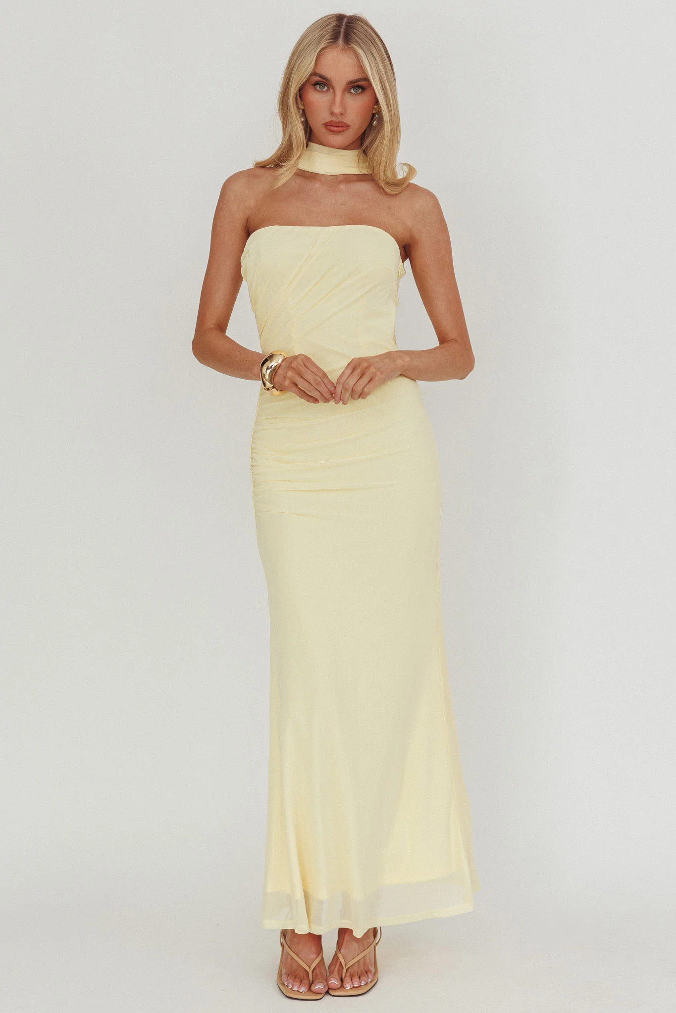 Truth Be Told Reverse Halter Maxi Dress Butter - Image 5