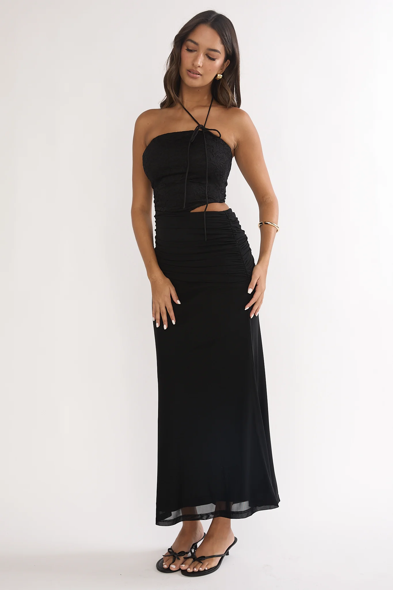 Truths Cut-Out Waist Ruched Maxi Dress Black - Image 4