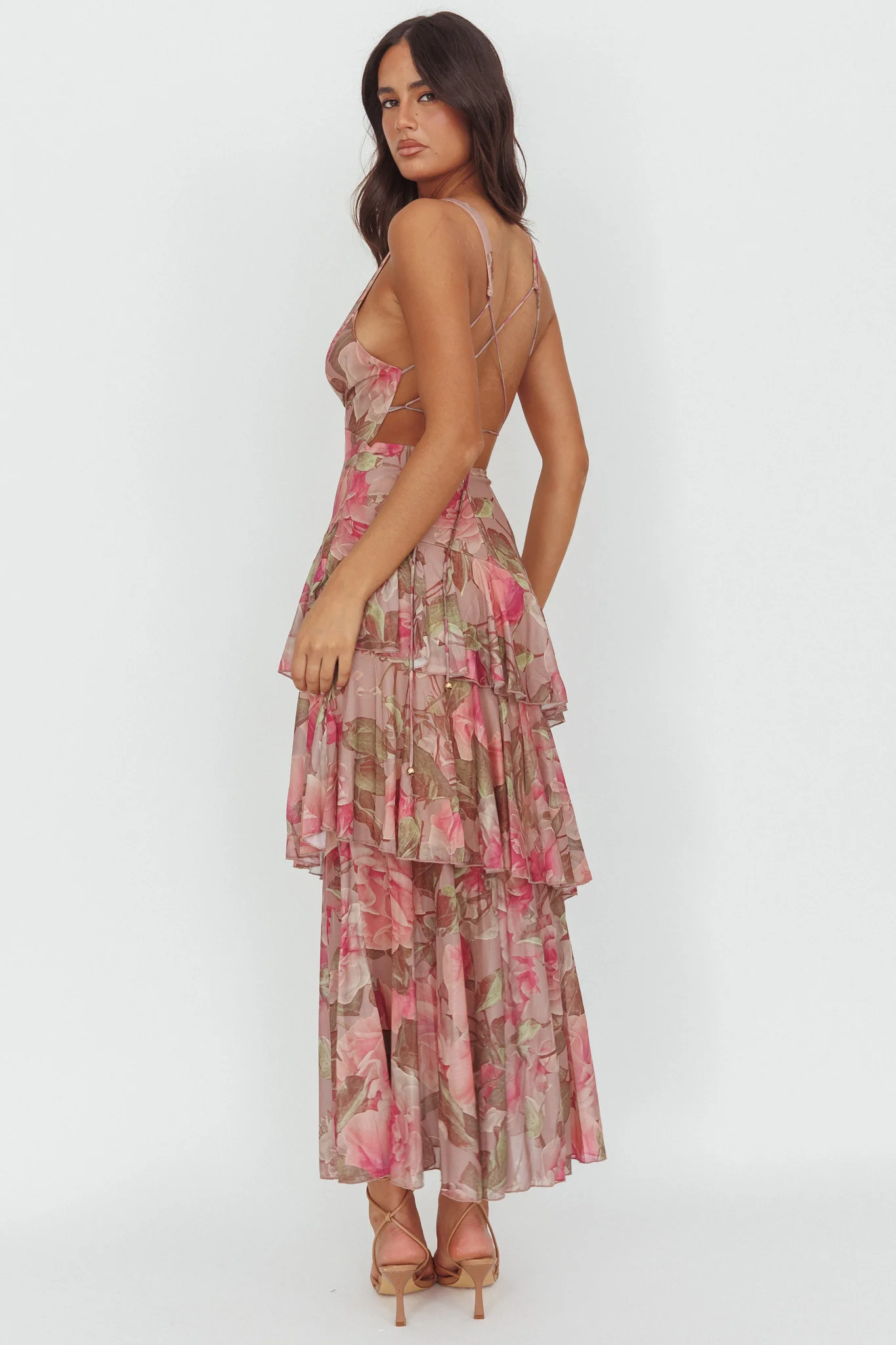 Veda Strappy Back Maxi Dress Roses Blush - Image 2