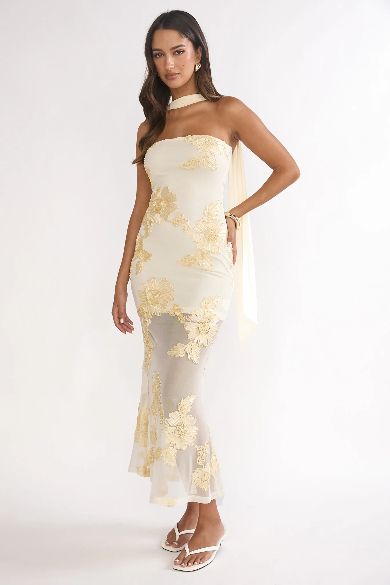 Vivia Strapless Embellished Maxi Dress Yellow - Image 4