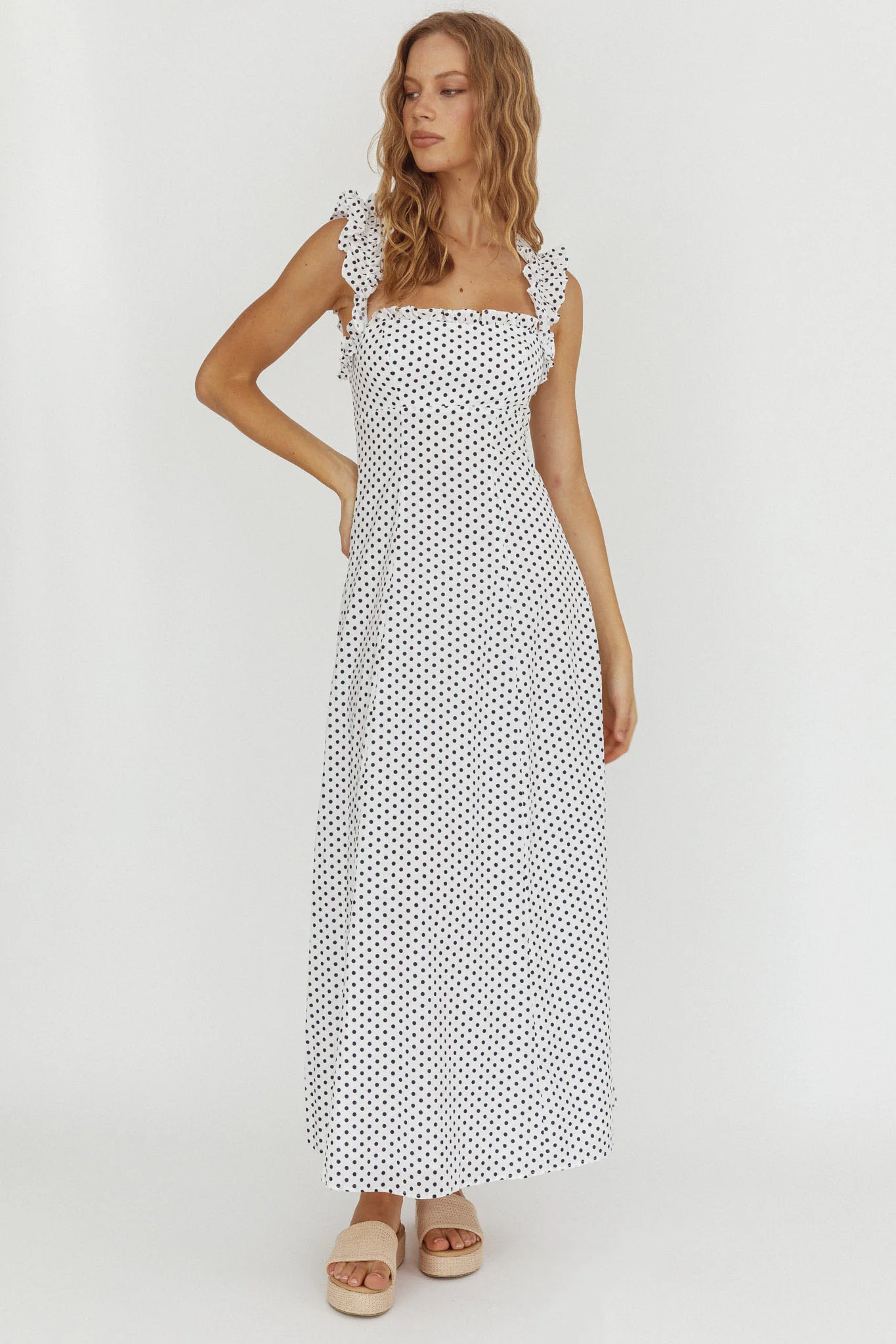 Warrior Sun Frill Strap Maxi Dress Navy Spot - Image 4