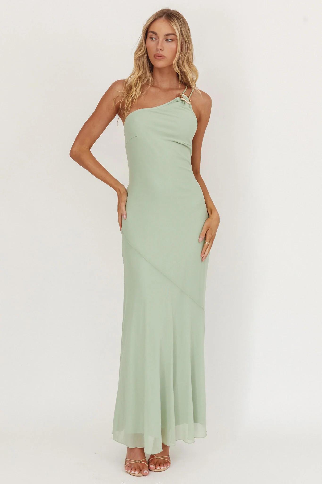 We Belong Together One-Shoulder Buckle Maxi Dress Mint - Image 5