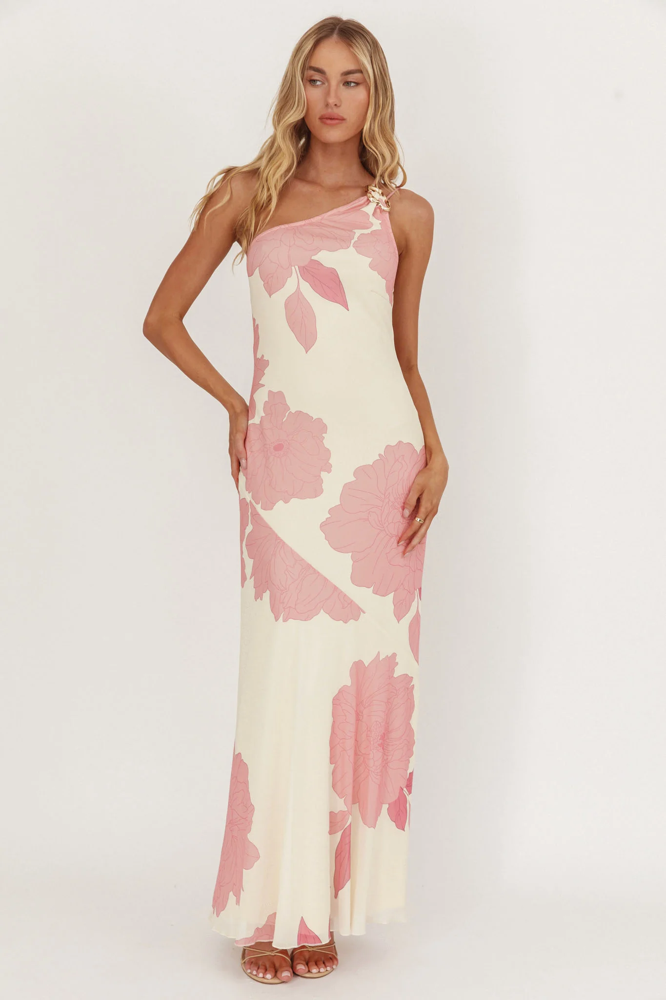 We Belong Together One-Shoulder Maxi Dress Floral Pink - Image 5