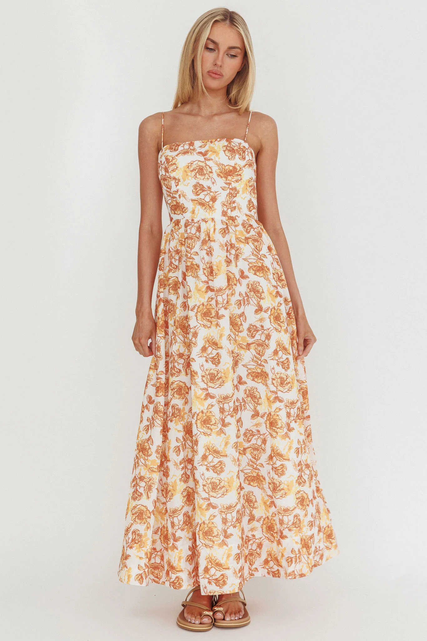 Wild Card Cami Strap Maxi Dress Floral Yellow